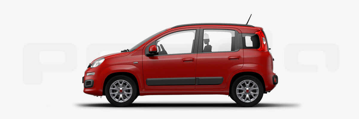 Fiat Panda 桌布 壁紙 — 一輛鮮紅色的緊湊型汽車以側面輪廓展示在乾淨的白色背景上，帶有微妙的陰影。