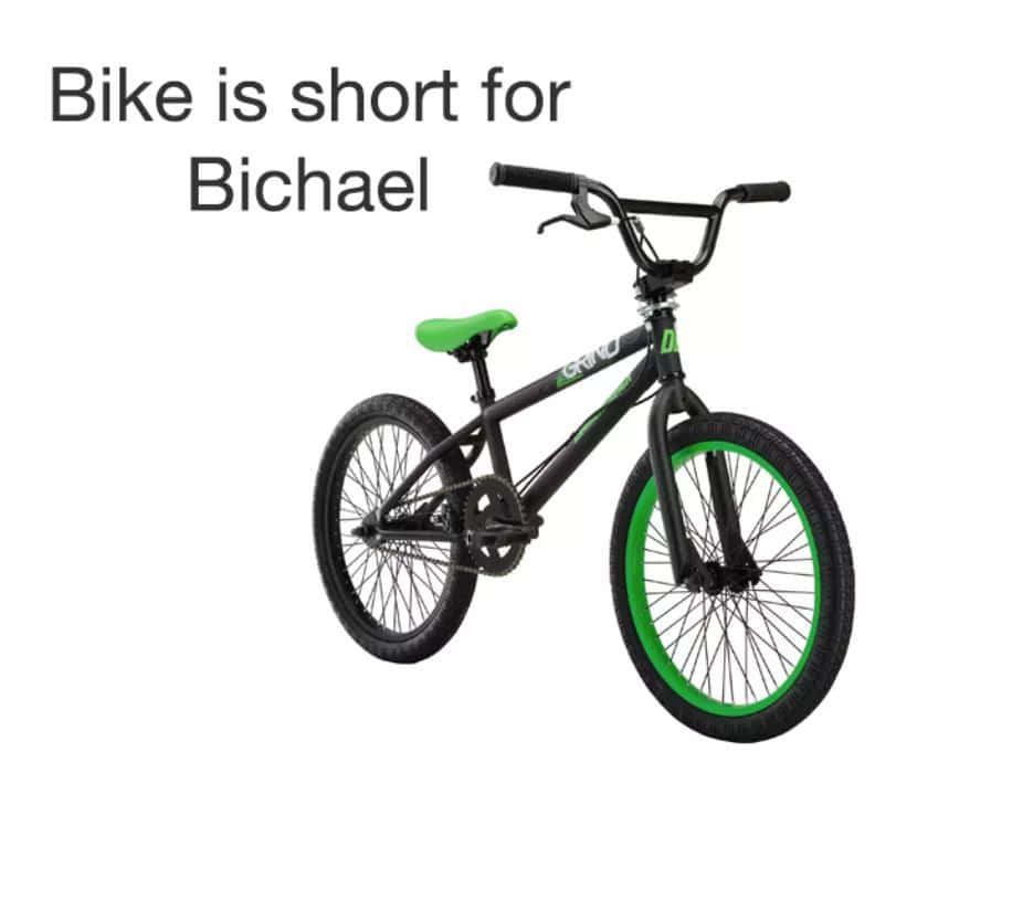 Internet Meme 桌布 壁紙 — 一輛黑色BMX單車，座椅和輪圈帶有亮綠色點綴，孤立地立在純白色背景上。