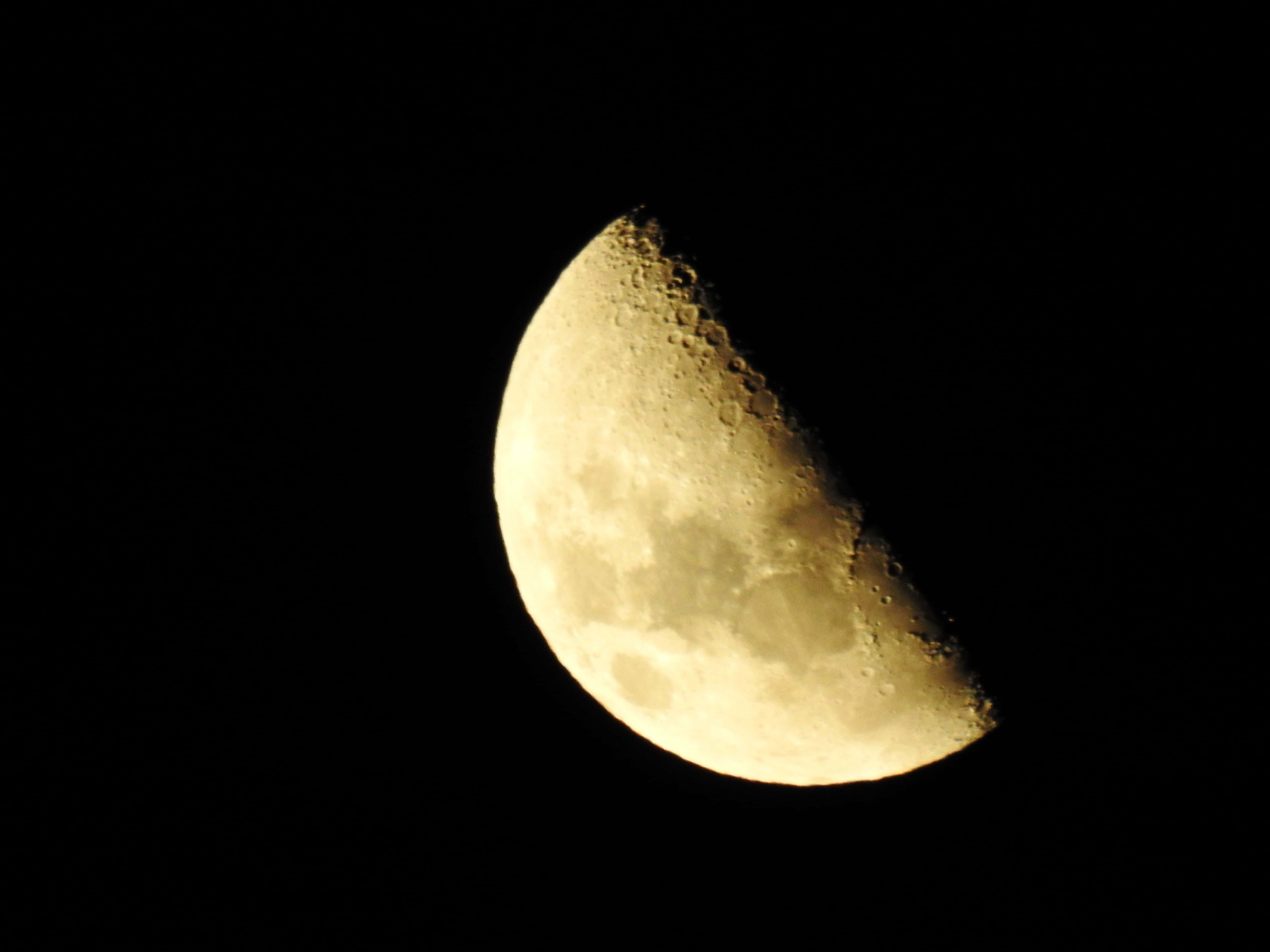 Moon Phases 桌布 壁紙 — 一輪明亮的彎月在漆黑如墨的天空中閃耀，顯露出隕石坑和紋理表面細節。