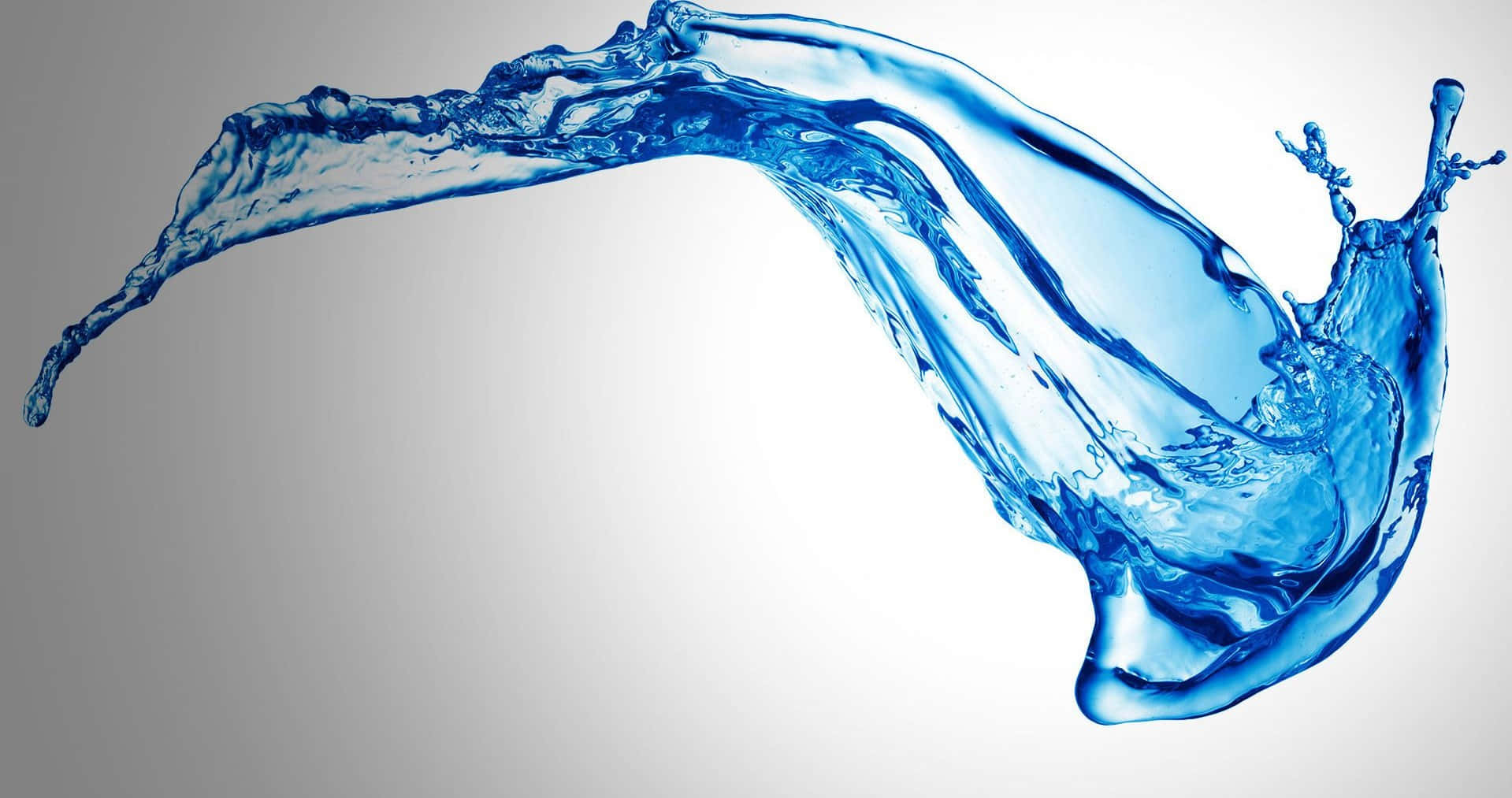3d Water 桌布 壁紙 — 一道充滿動感的鮮藍色水弧，在柔和漸變背景前捕捉到濺起的中間瞬間。