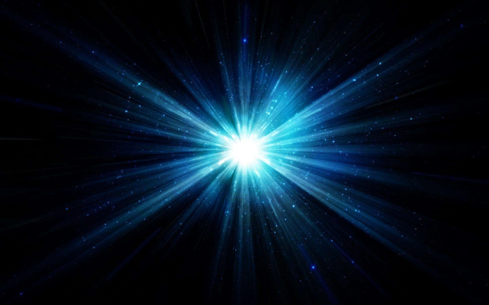 shiny 桌布 壁紙 — 一道明亮的藍色星爆在黑暗的宇宙虛空中放射出強烈的光芒，虛空點綴著遙遠的星星。