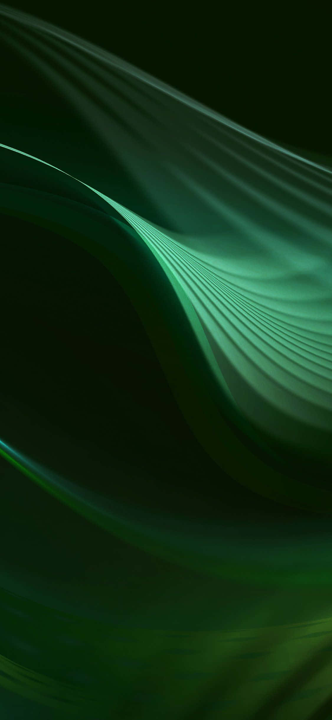 翡翠綠 桌布 壁紙 — 一道流動的抽象翡翠綠光波，在深色背景上優雅地彎曲。