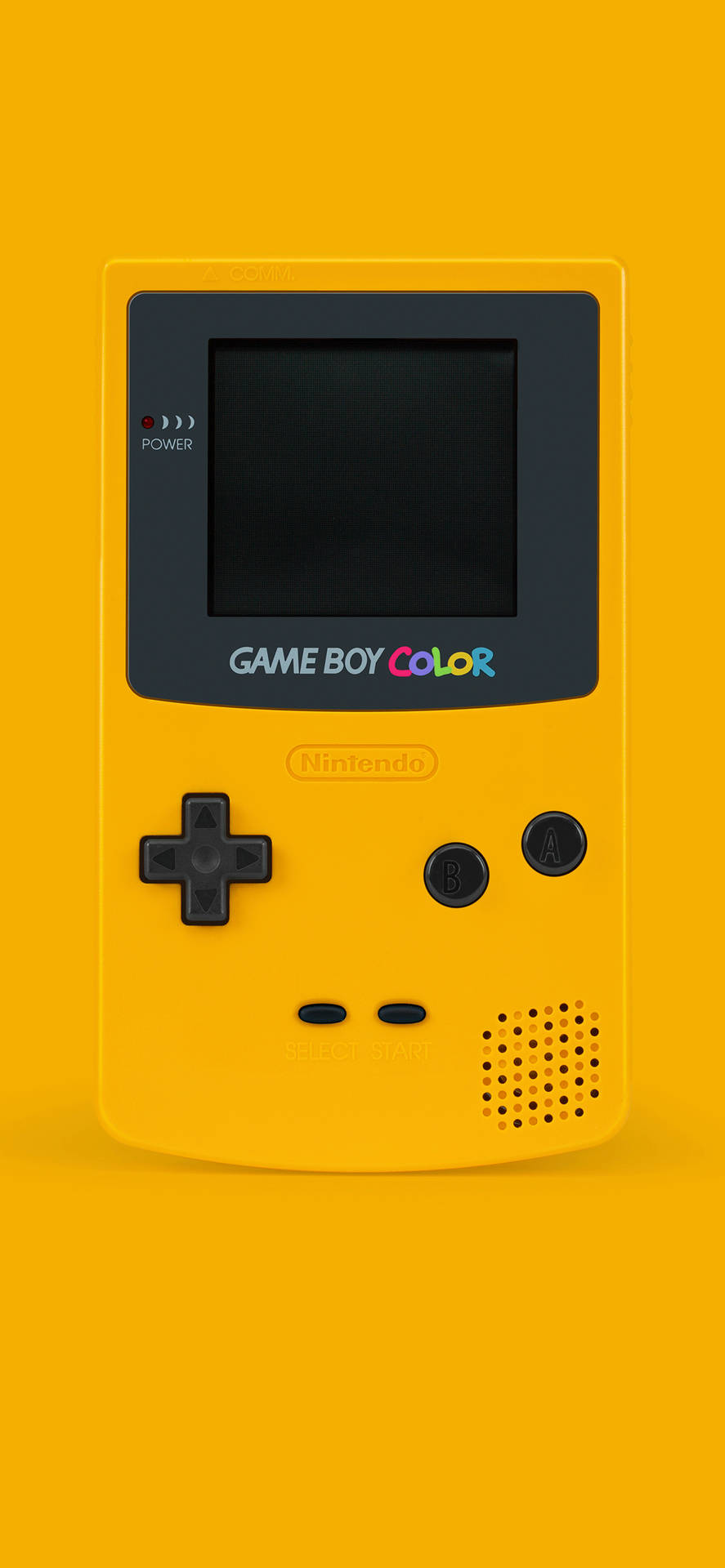黃色Game Boy Color手提遊戲機，黃色背景。