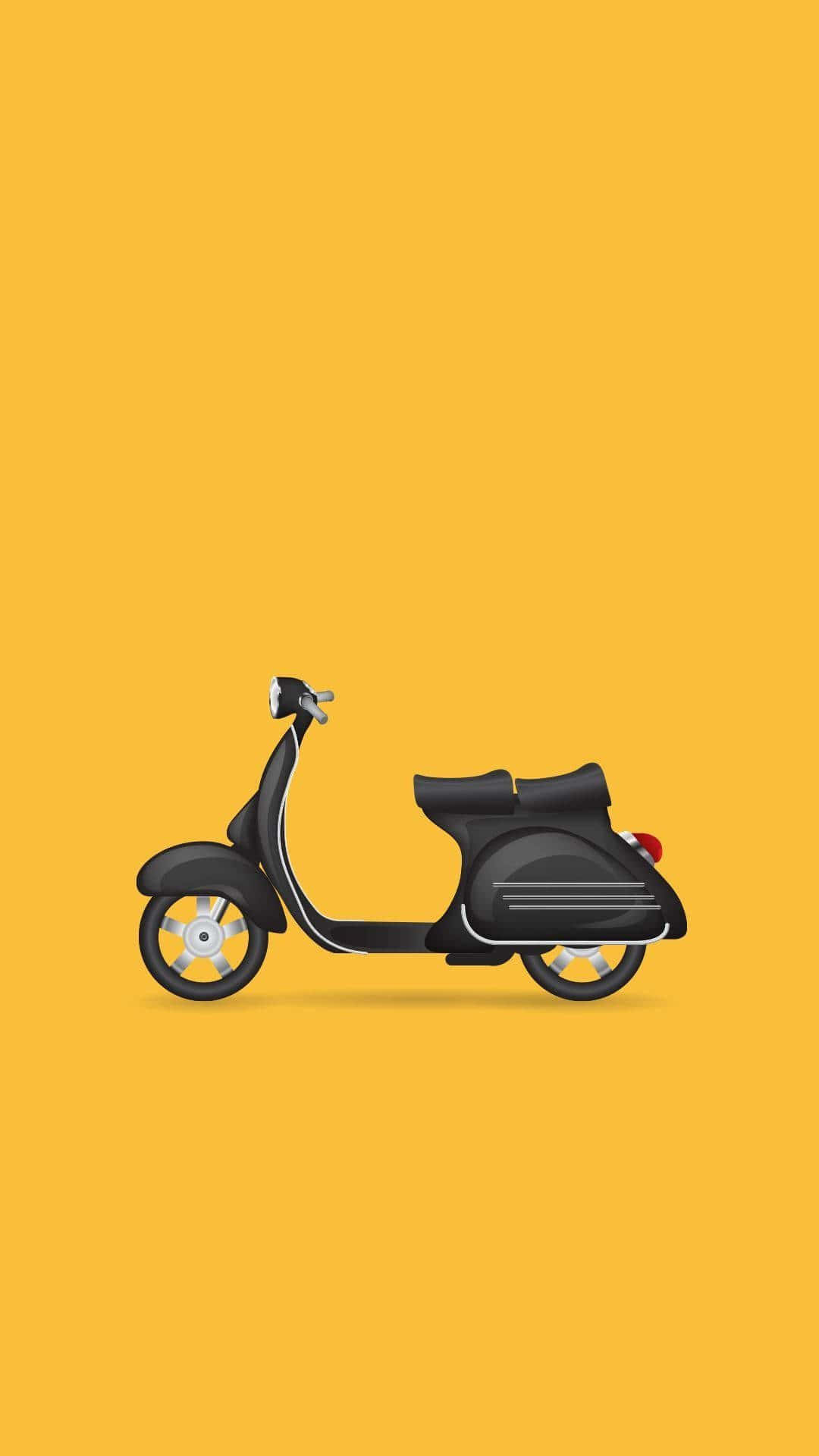 Minimalist Vintage 桌布 壁紙 — 一部時尚的黑色電單車，帶有銀色點綴，置中於純色暖黃色背景上。
