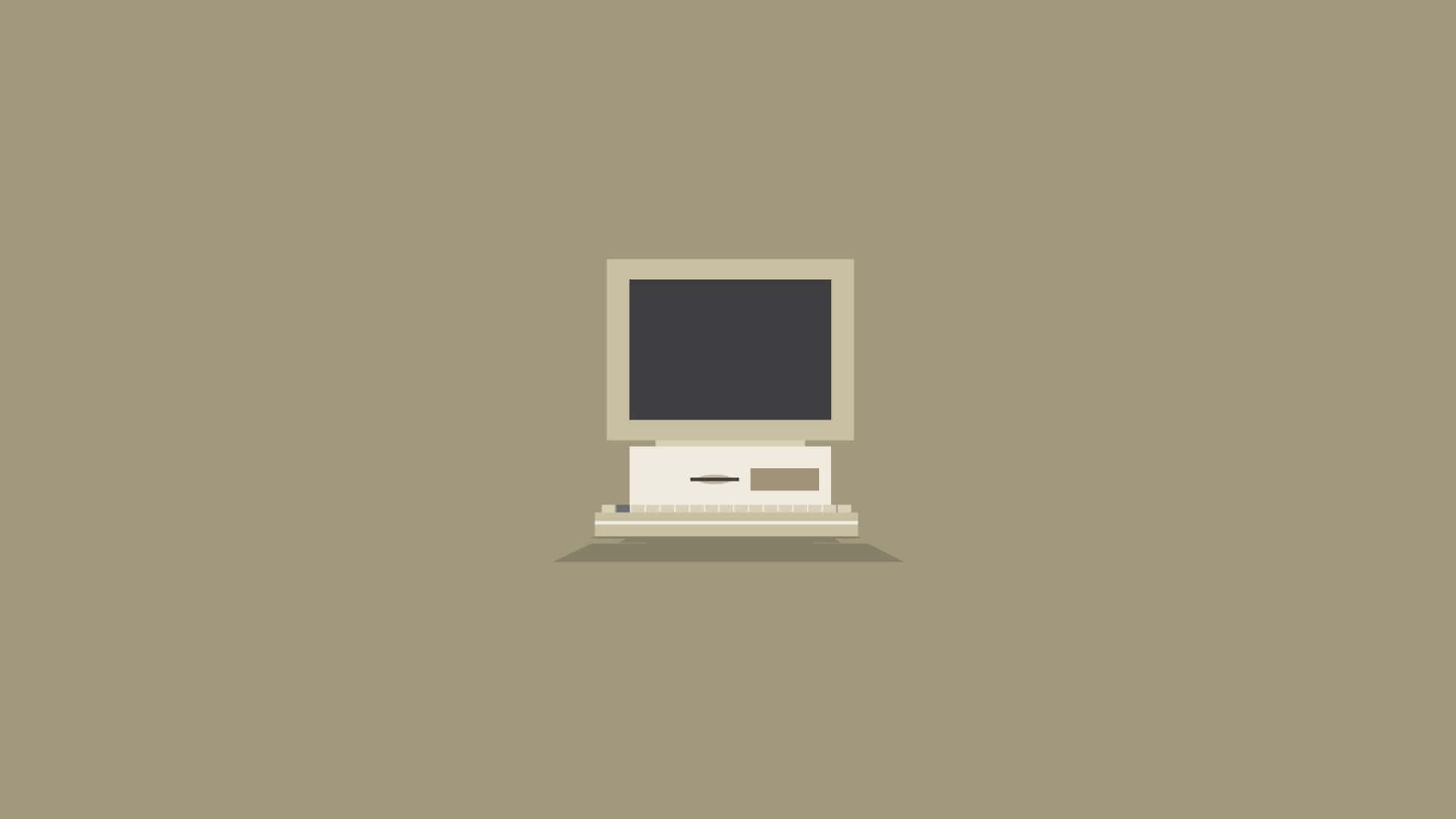 Minimalist Technology 桌布 壁紙 — 一部米色極簡電腦，顯示器、鍵盤和主機置中於柔和棕色背景上。