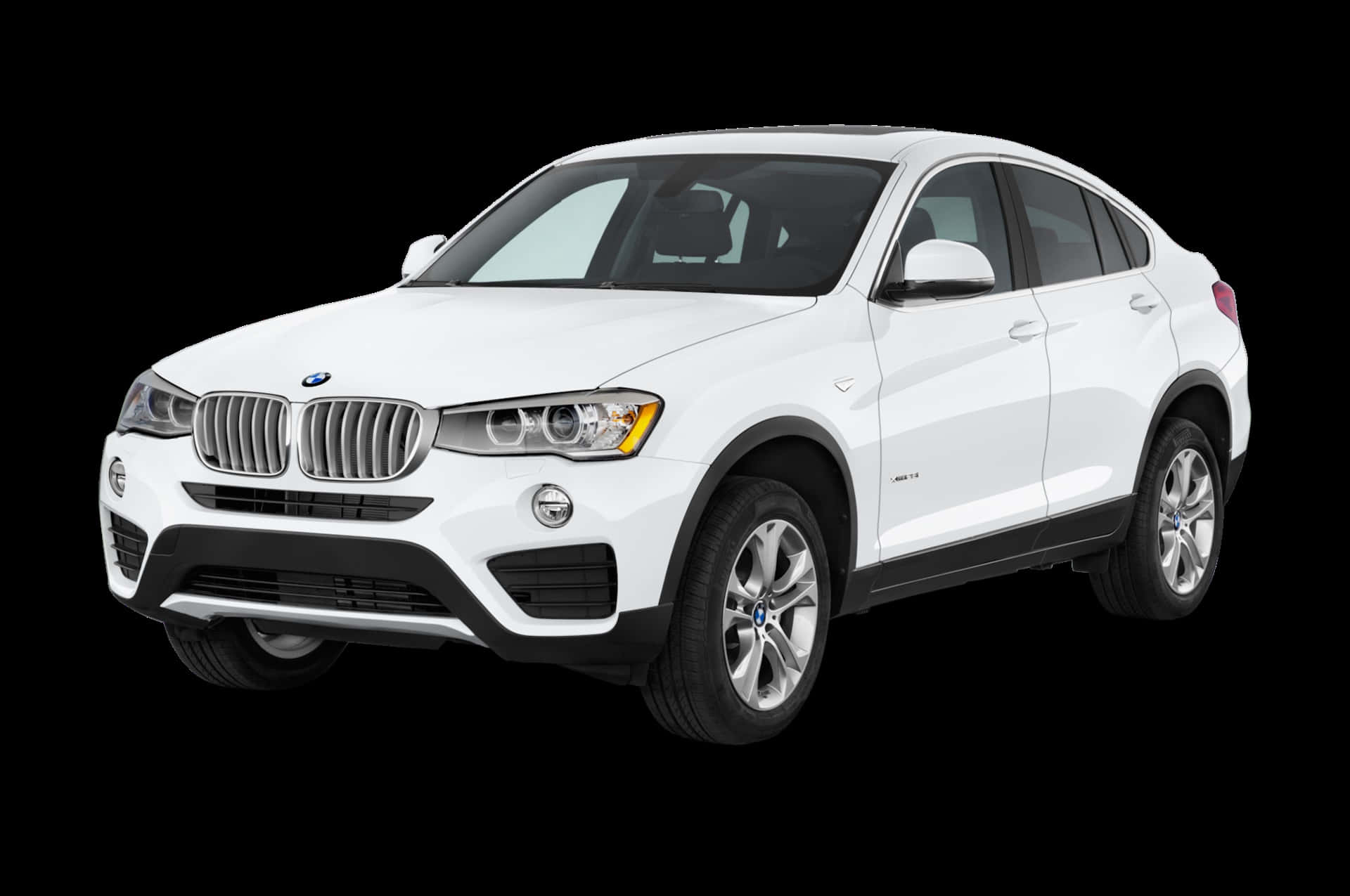 Bmw X4 桌布 壁紙 — 一部純白色的BMW X4 SUV在純黑背景襯托下展示，突顯其流暢線條和鍍鉻飾件。