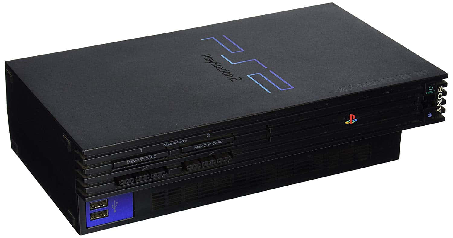 一部黑色PlayStation主機配兩個藍色光碟 壁紙