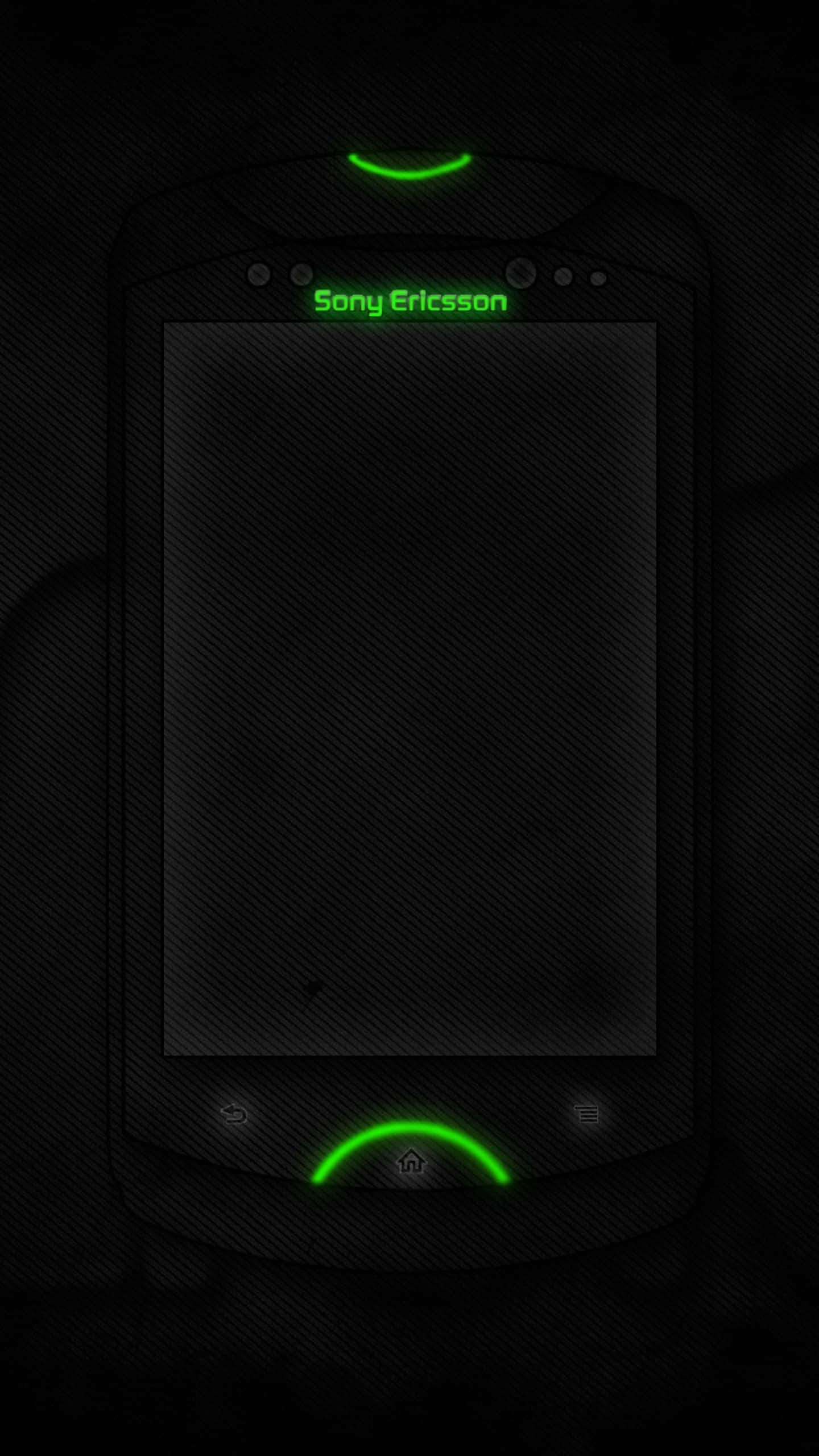 Green Phone 桌布 壁紙 — 一部黑色Sony Ericsson手機帶有綠色發光點綴，置於深色紋理背景中央。