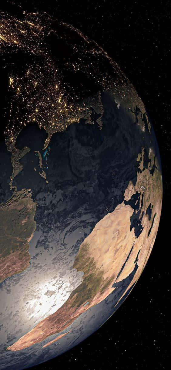 從太空觀看夜間的地球，城市燈光和星星