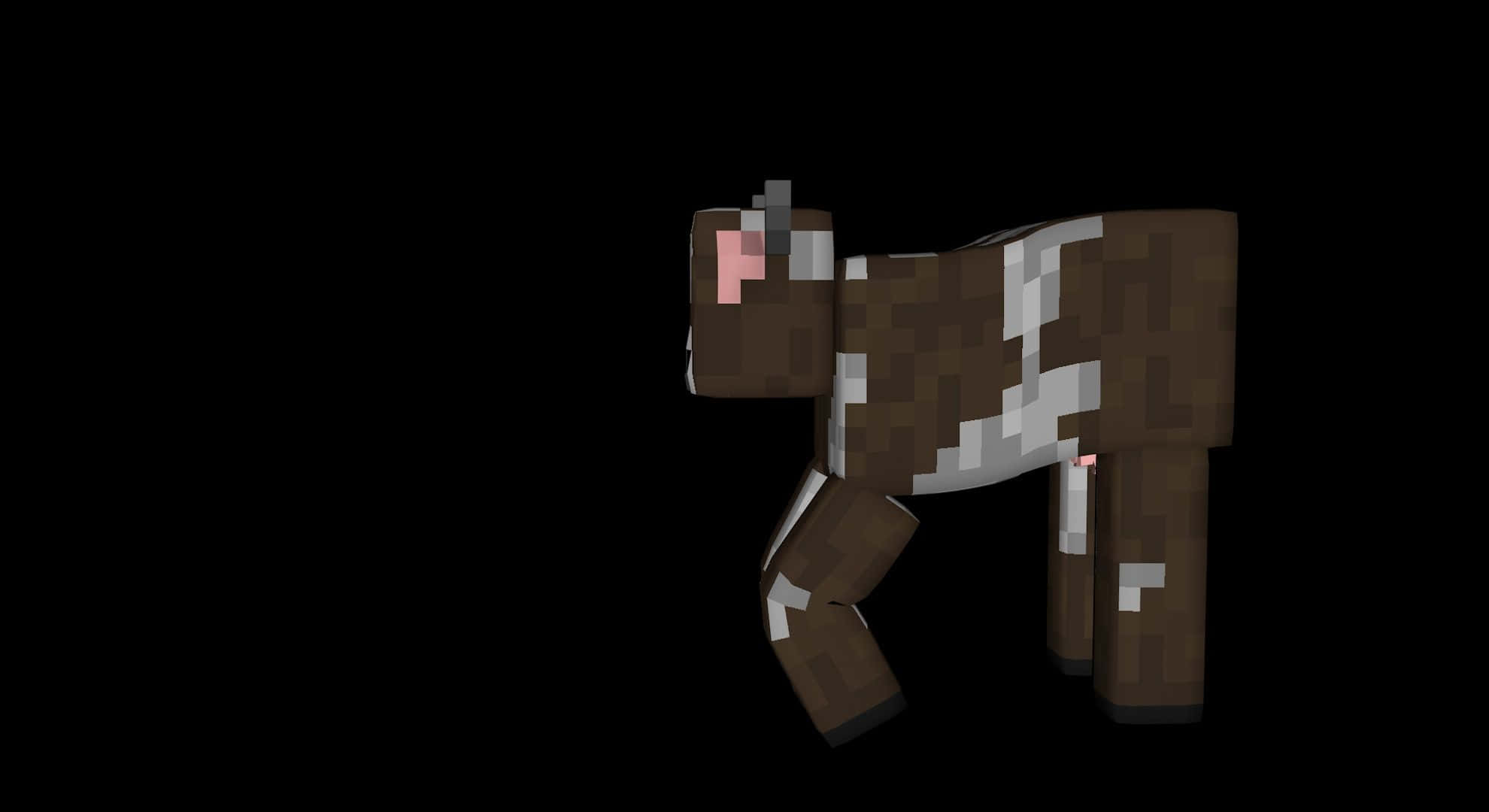 Minecraft Cow 桌布 壁紙 — 一隻像素化嘅啡白色牛側面企喺純黑色背景上，帶有方塊數碼紋理。