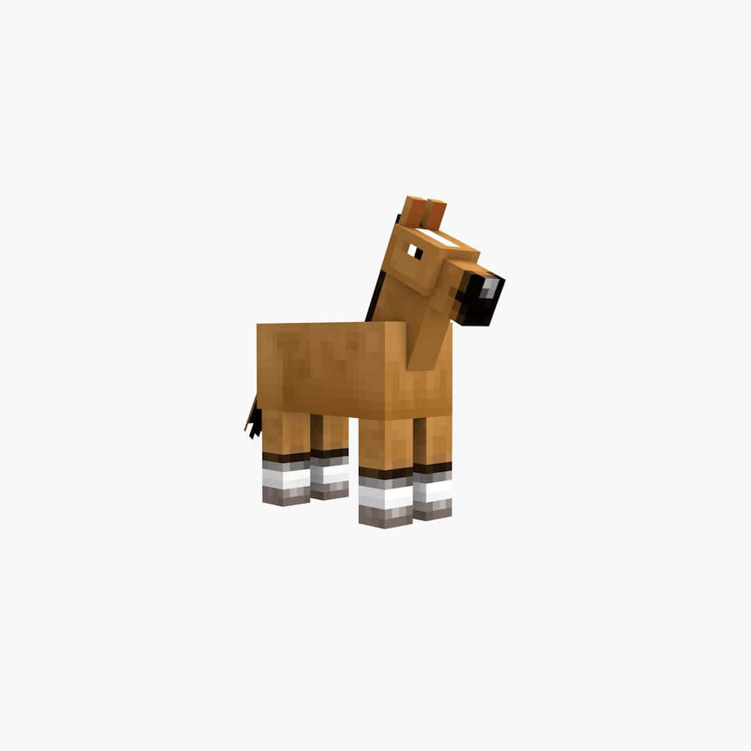 Minecraft Horses 桌布 壁紙 — 一隻像素化的棕色馬，穿著白色襪子，站在純白色背景前，呈現方塊狀的Minecraft風格。