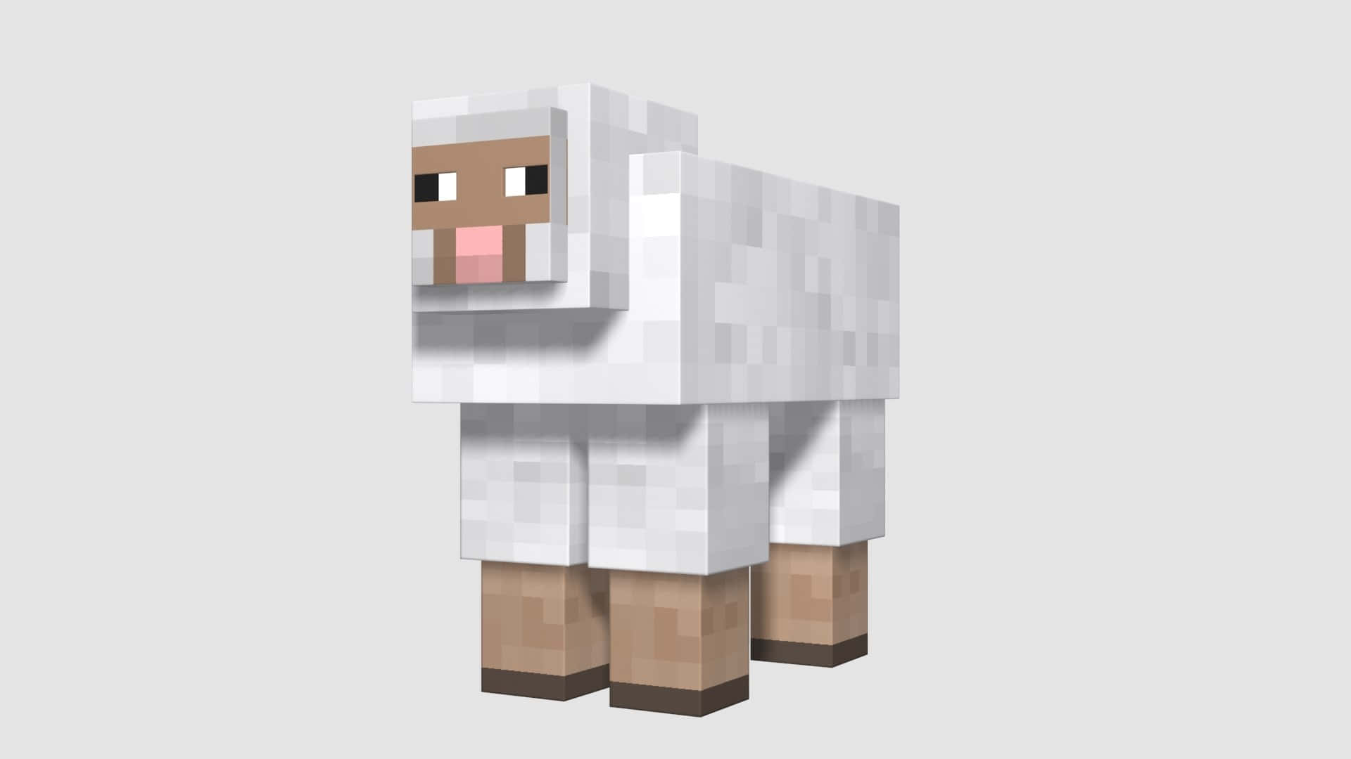 Minecraft Sheep 桌布 壁紙 — 一隻像素化的白色羊，有棕色臉和腿，站在純灰色背景前。