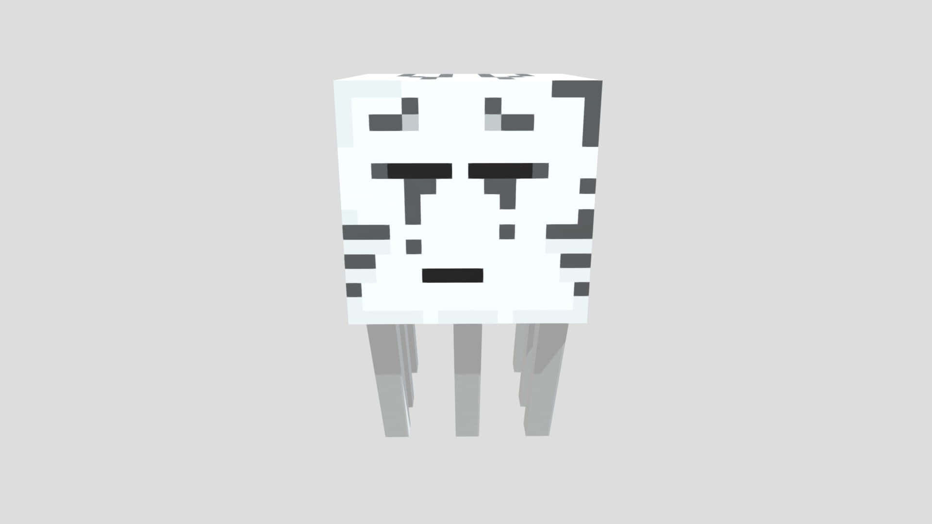 Minecraft Ghast 桌布 壁紙 — 一隻像素化的白色貓咪，帶有黑色條紋和中性表情，站在純灰色背景前。