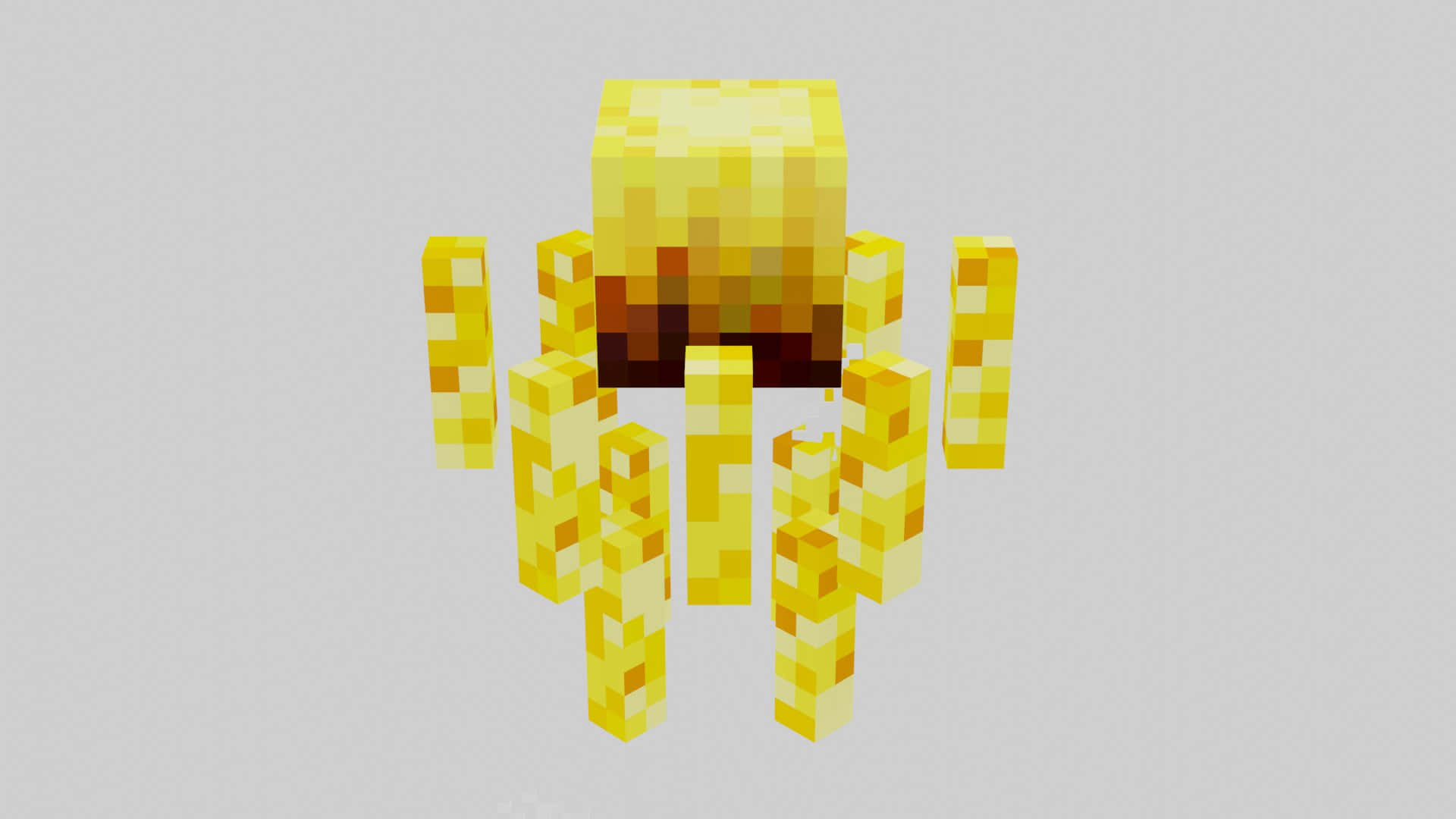 Minecraft Blaze 桌布 壁紙 — 一隻像素化金色八爪魚，帶有方塊狀觸手，站在純灰色背景前。