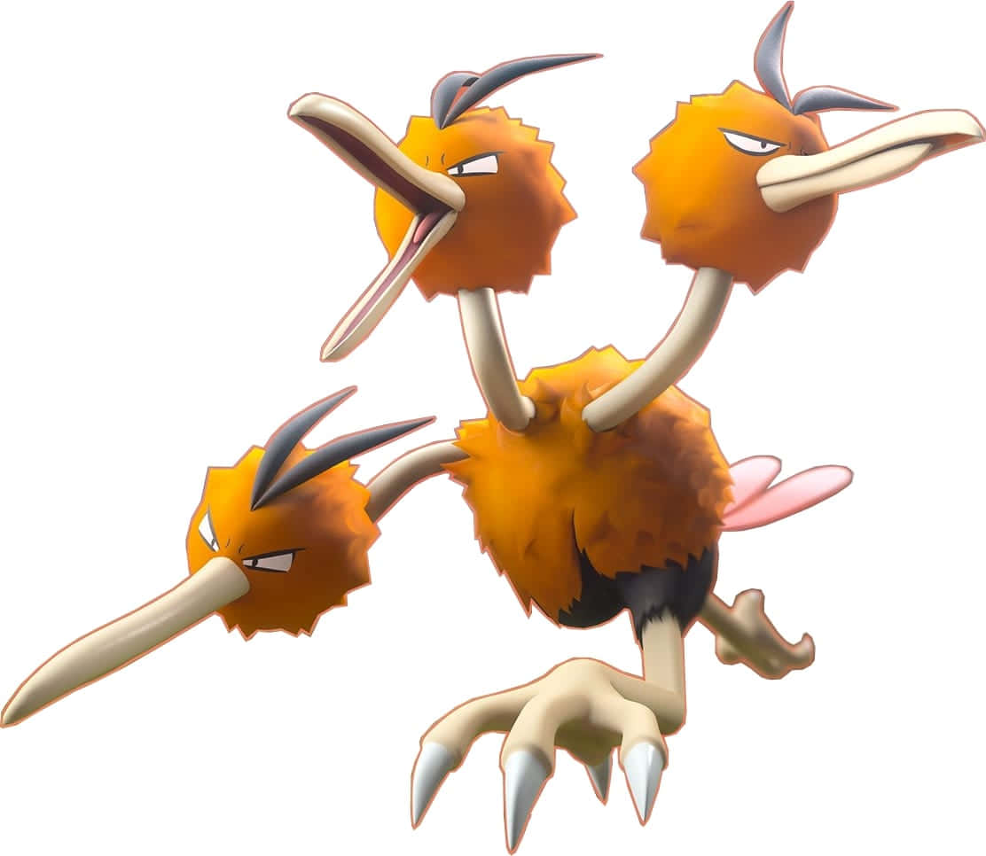 遊戲 桌布 壁紙 — 一隻兇猛嘅橙色三頭鳥Pokémon，有尖銳嘅喙同爪，喺純白色背景前動態擺姿勢。