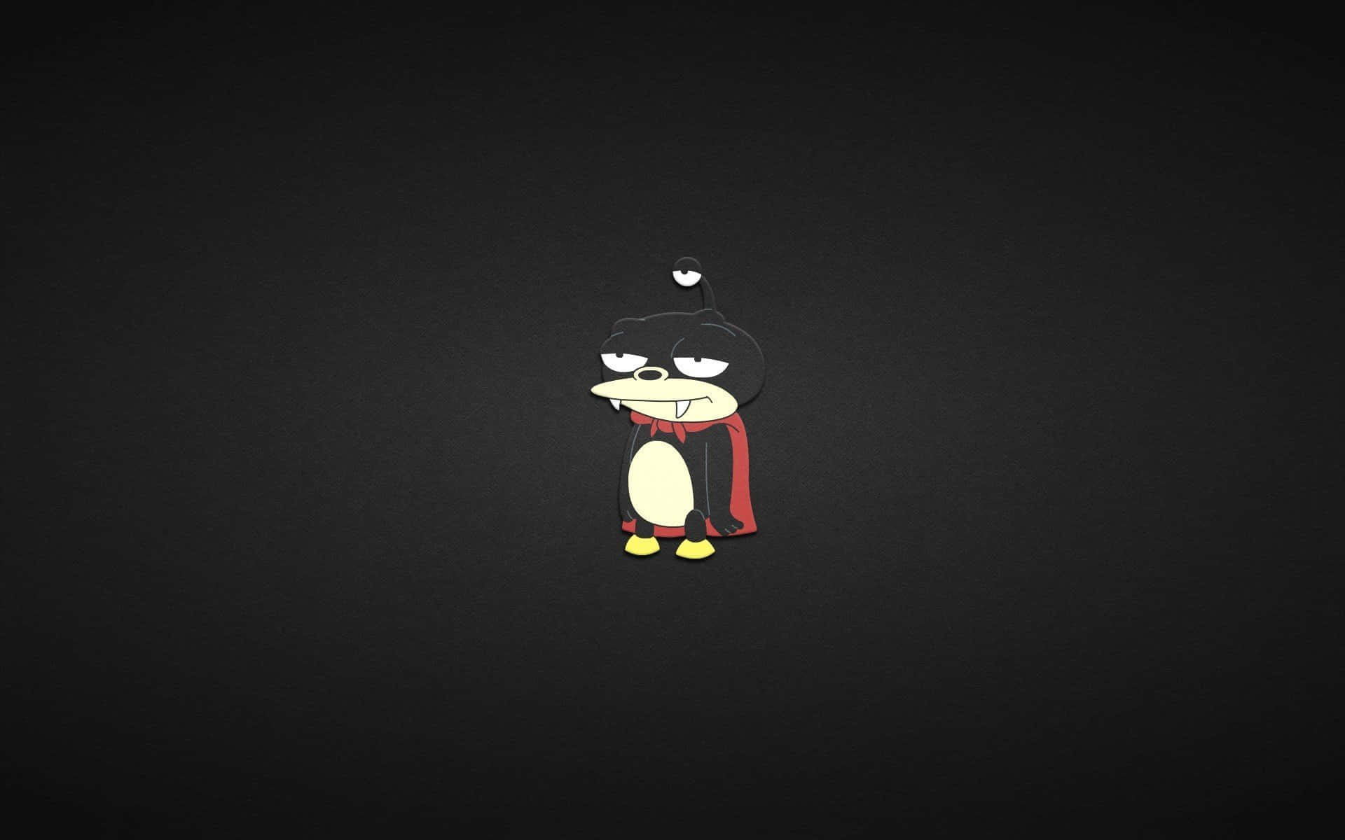 Futurama 桌布 壁紙 — 一隻卡通企鵝穿著紅色斗篷和黃色靴子，站在深色紋理背景前，表情無聊。