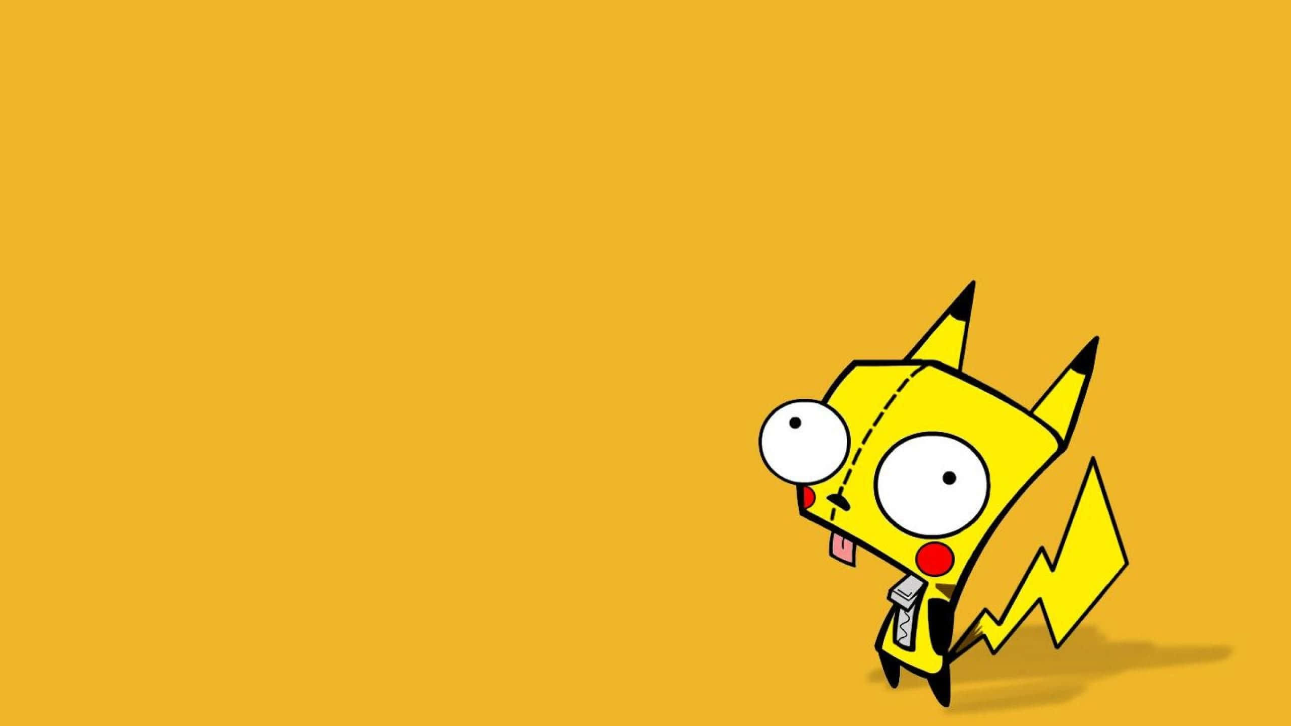 Invader Zim 桌布 壁紙 — 一隻卡通比卡超睜大雙眼伸出舌頭，站在純黃色背景上。