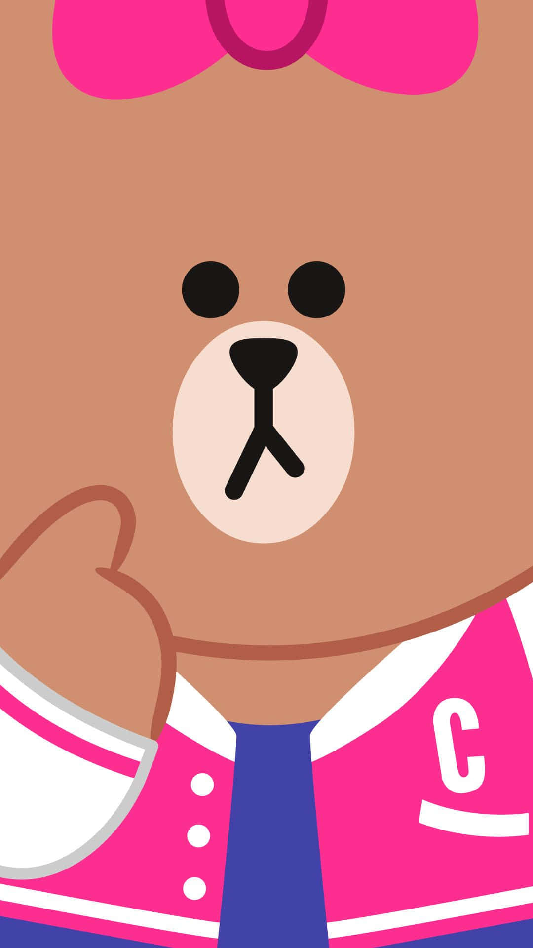 Kawaii Bear 桌布 壁紙 — 一隻卡通熊穿著粉紅色外套和藍色領帶，豎起大拇指的近距離特寫。