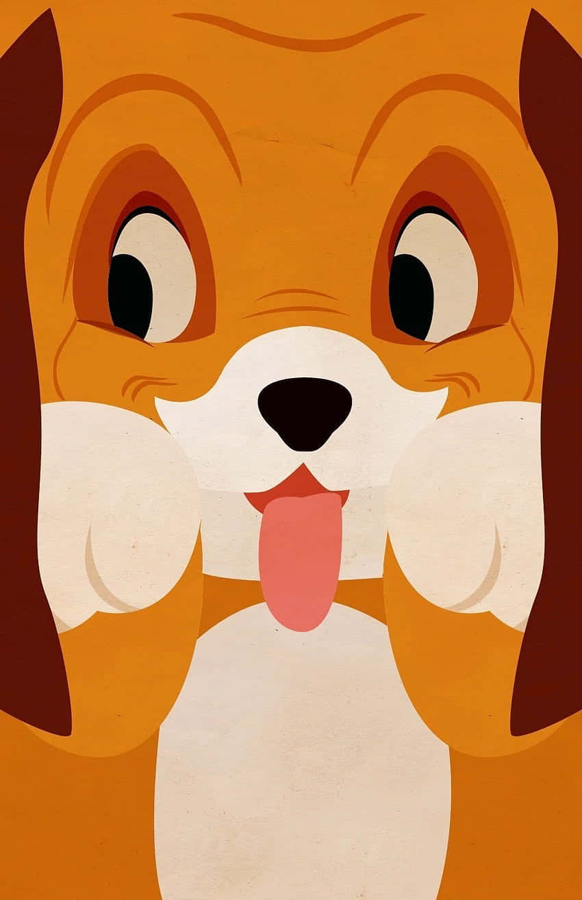 the fox and the hound 桌布 壁紙 — 一隻卡通狗，有大眼睛和伸出的粉紅色舌頭，帶著開心的表情直視觀眾。