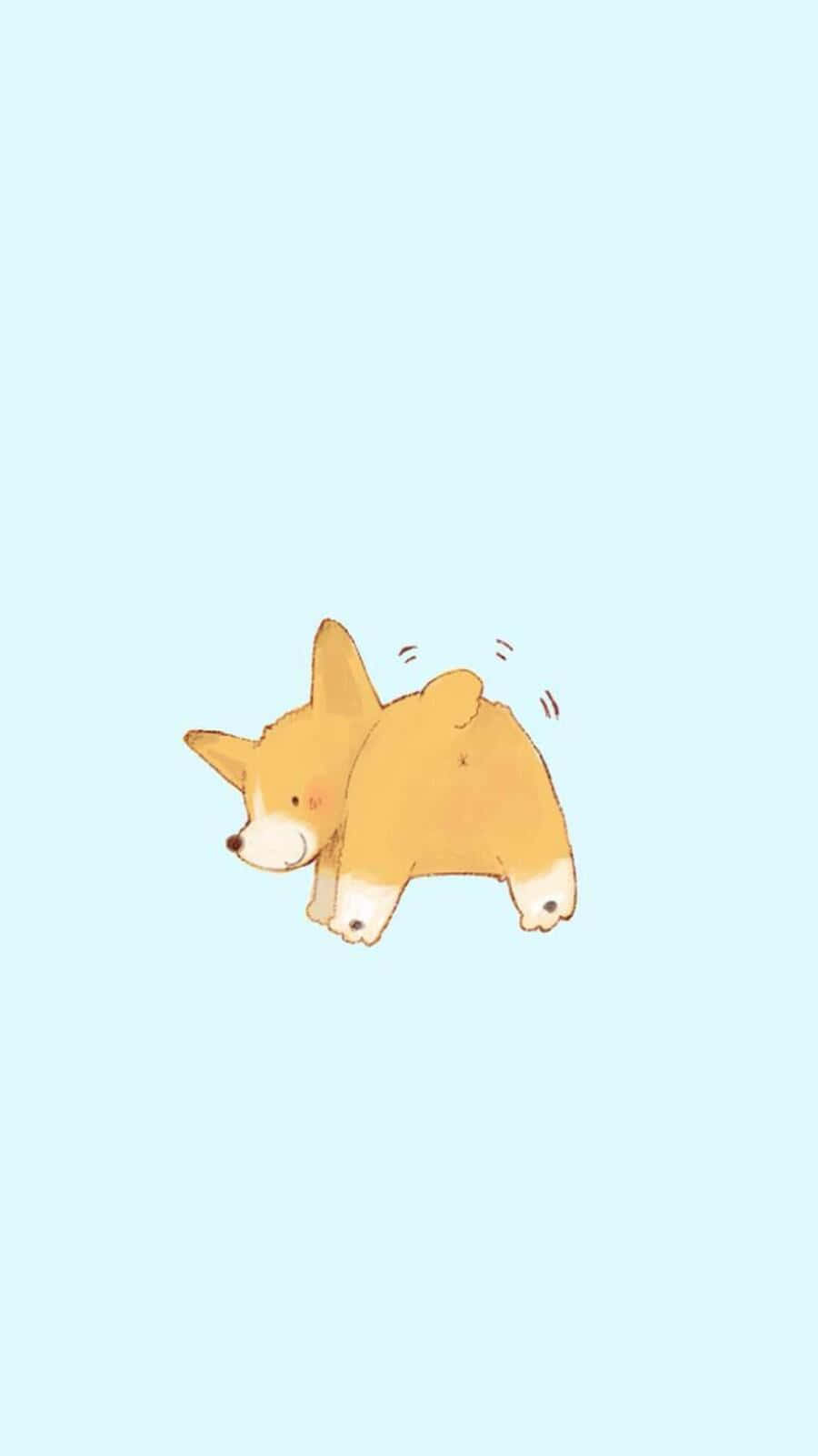 Kawaii Dog 桌布 壁紙 — 一隻可愛嘅卡通哥基，有蓬鬆嘅橙色毛同白色腳仔，企喺柔和嘅淺藍色背景前面。