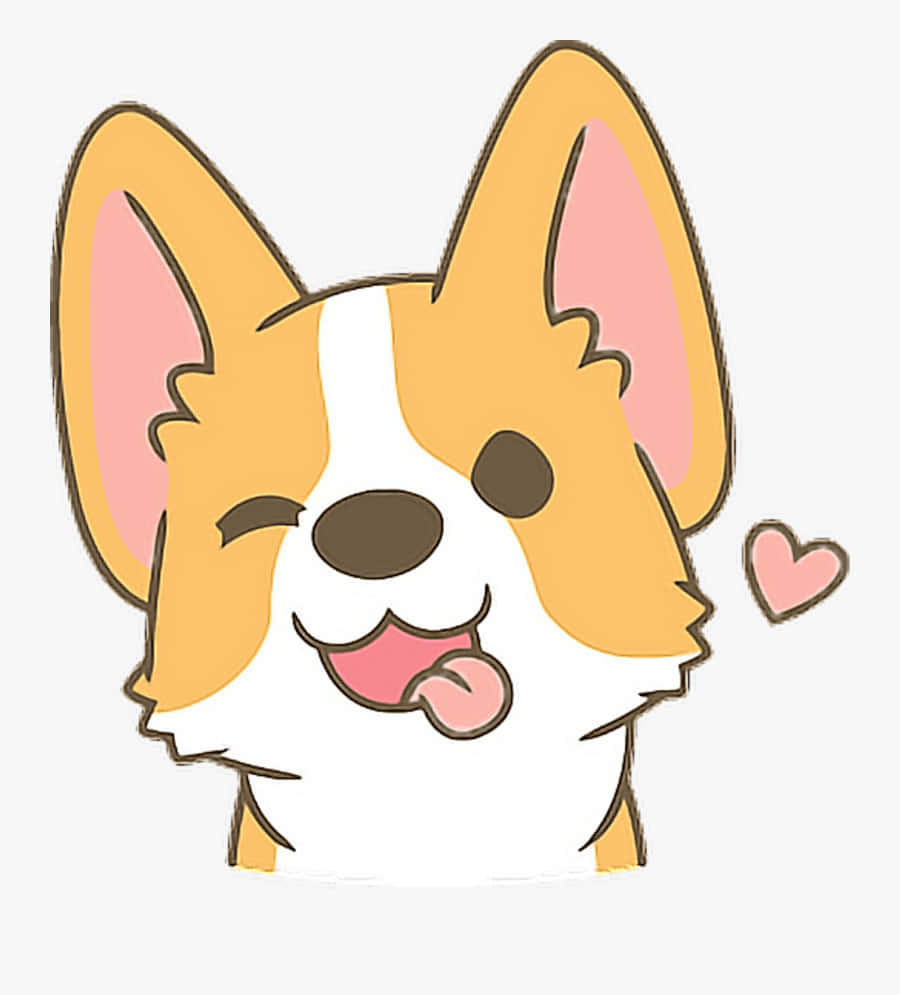 Kawaii Dog 桌布 壁紙 — 一隻可愛嘅卡通哥基犬有大耳朵，單眼同伸出舌頭喺一個漂浮嘅心形旁邊。