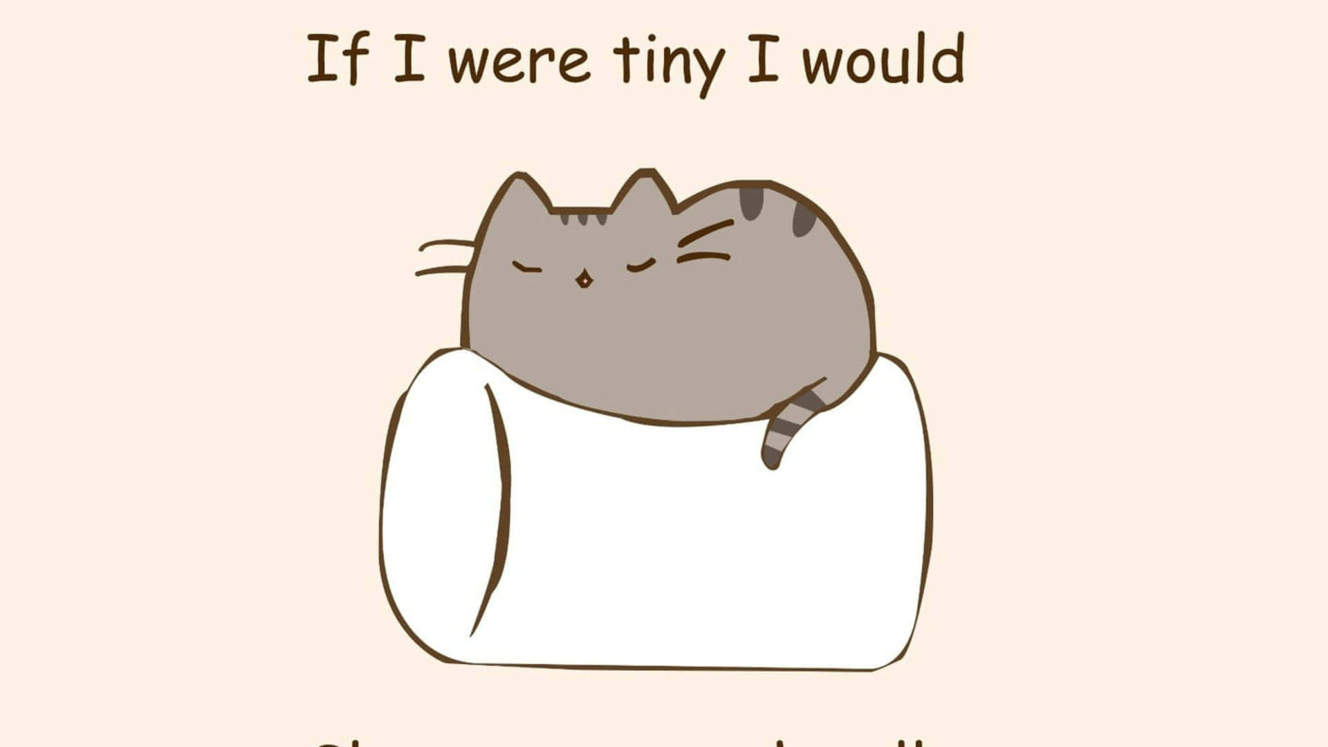 Pusheen 桌布 壁紙 — 一隻可愛嘅卡通貓閉上眼睛，喺柔軟嘅桃色背景上嘅白色枕頭上平靜咁休息。