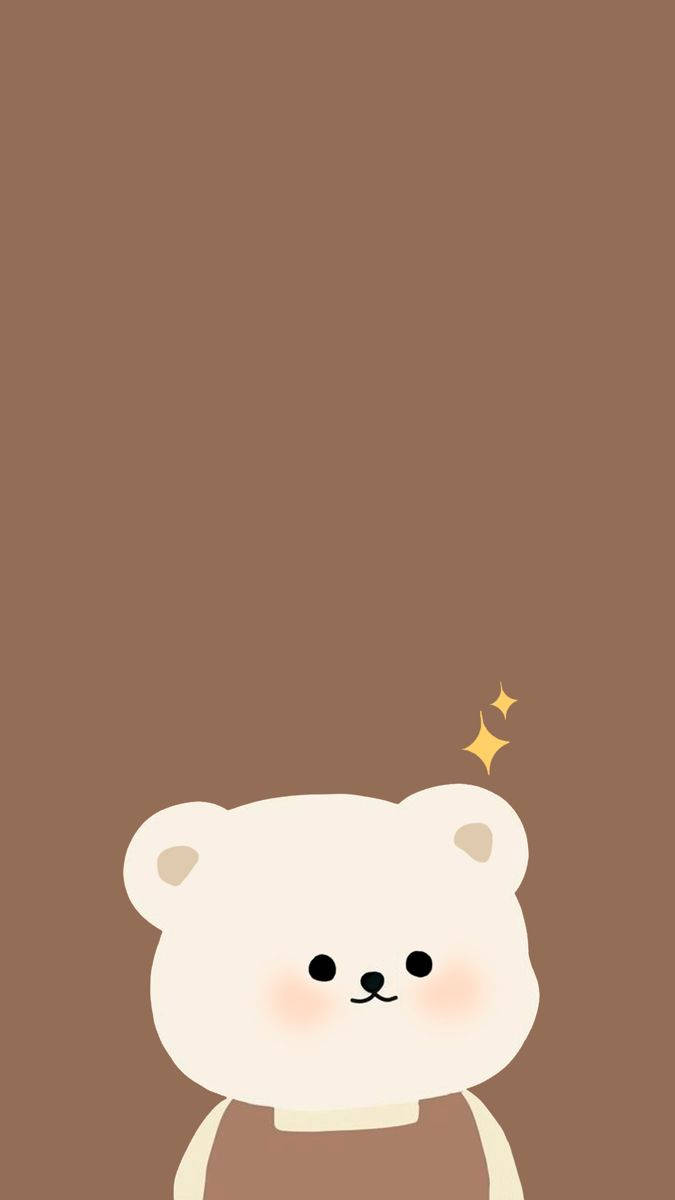 Beige Minimalist 桌布 壁紙 — 一隻可愛的極簡白色小熊，臉頰紅潤，帶有閃光，漂浮在純棕色背景上。