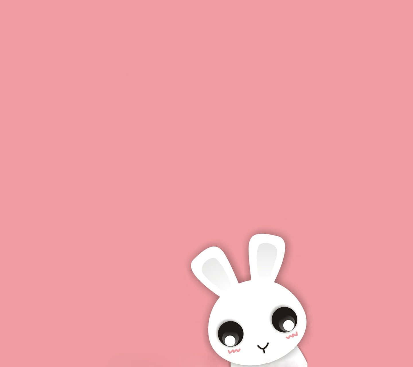Kawaii Bunny 桌布 壁紙 — 一隻可愛的白色卡通兔仔，有大眼睛，從右下角探出頭來，背景係純粉紅色。