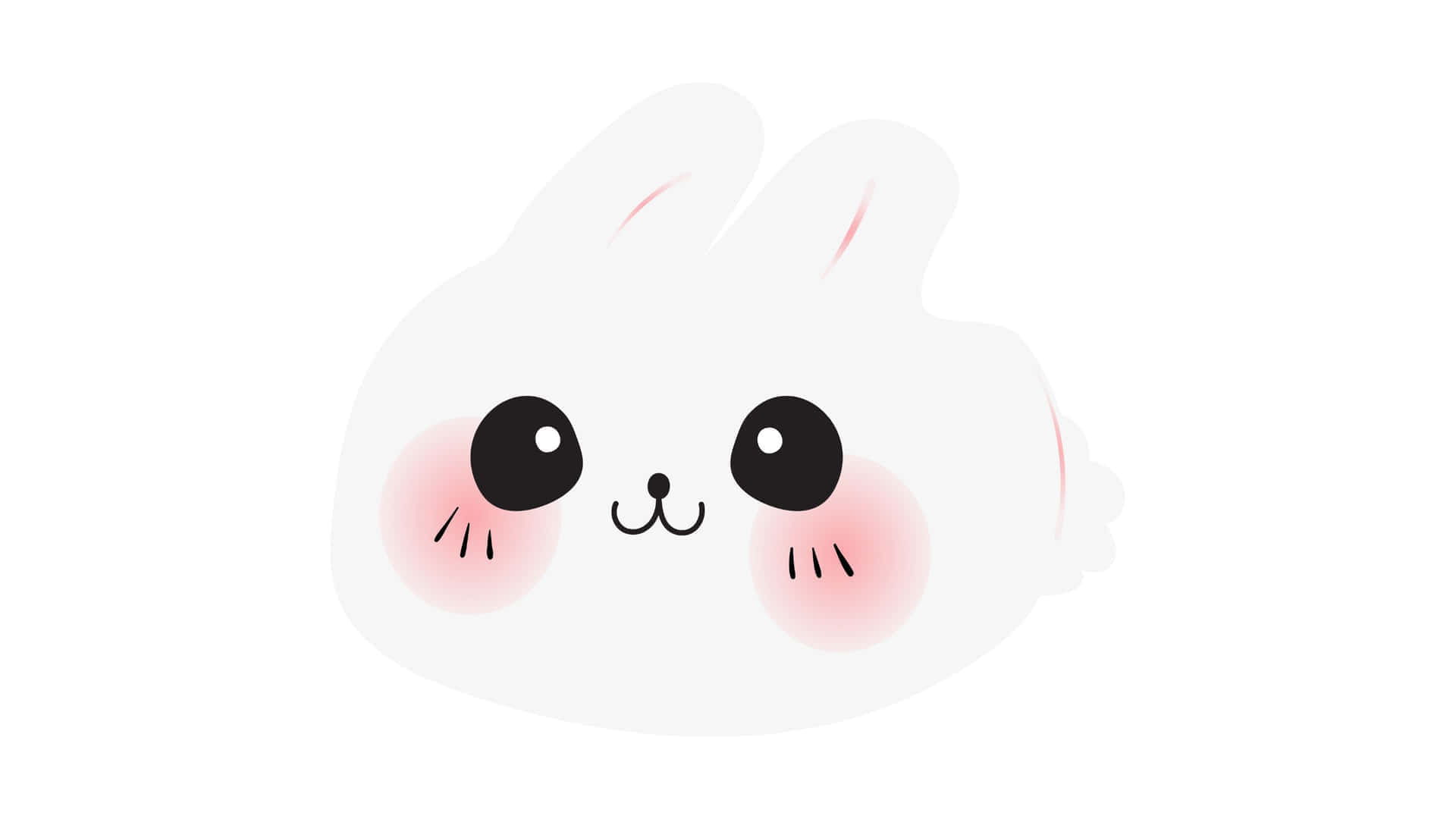 Cute White 桌布 壁紙 — 一隻可愛的白色卡通兔仔，臉頰紅潤，黑色大眼睛，在純白色背景上溫柔地微笑。