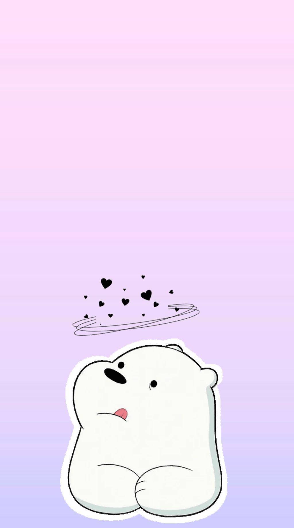 We Bare Bears 桌布 壁紙 — 一隻可愛的白色卡通熊，臉頰泛著粉紅色的紅暈，坐在柔和的粉彩漸變背景上，頭頂有黑色心形漩渦光環。