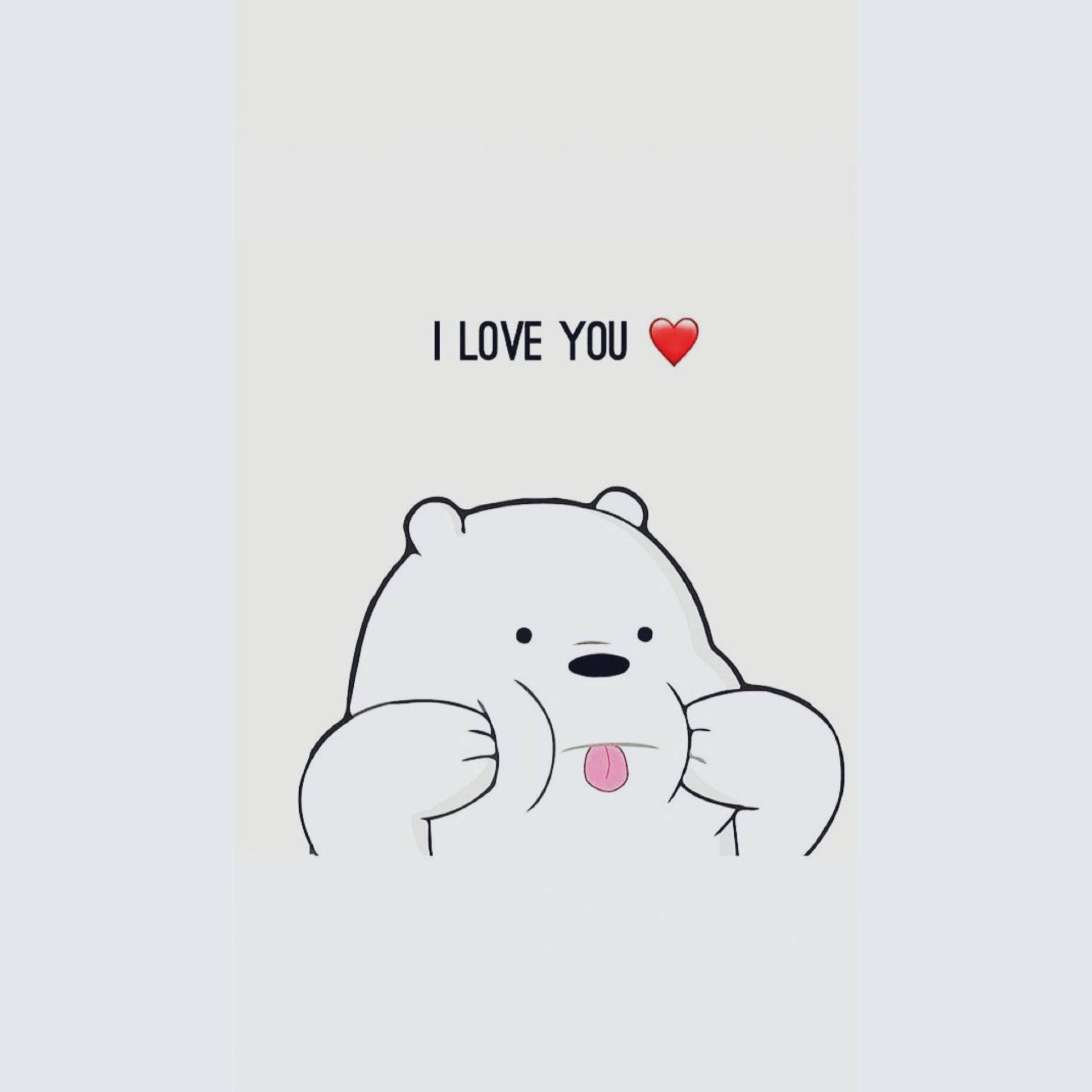 We Bare Bears 桌布 壁紙 — 一隻可愛的白色卡通熊在帶有紅色心形的「I LOVE YOU」文字下頑皮地伸出舌頭。