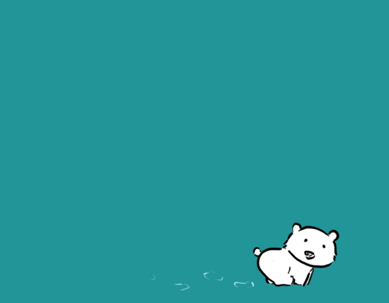 Cartoon Polar Bear 桌布 壁紙 — 一隻可愛的白色卡通熊獨自走在純青色背景上，留下一串腳印。