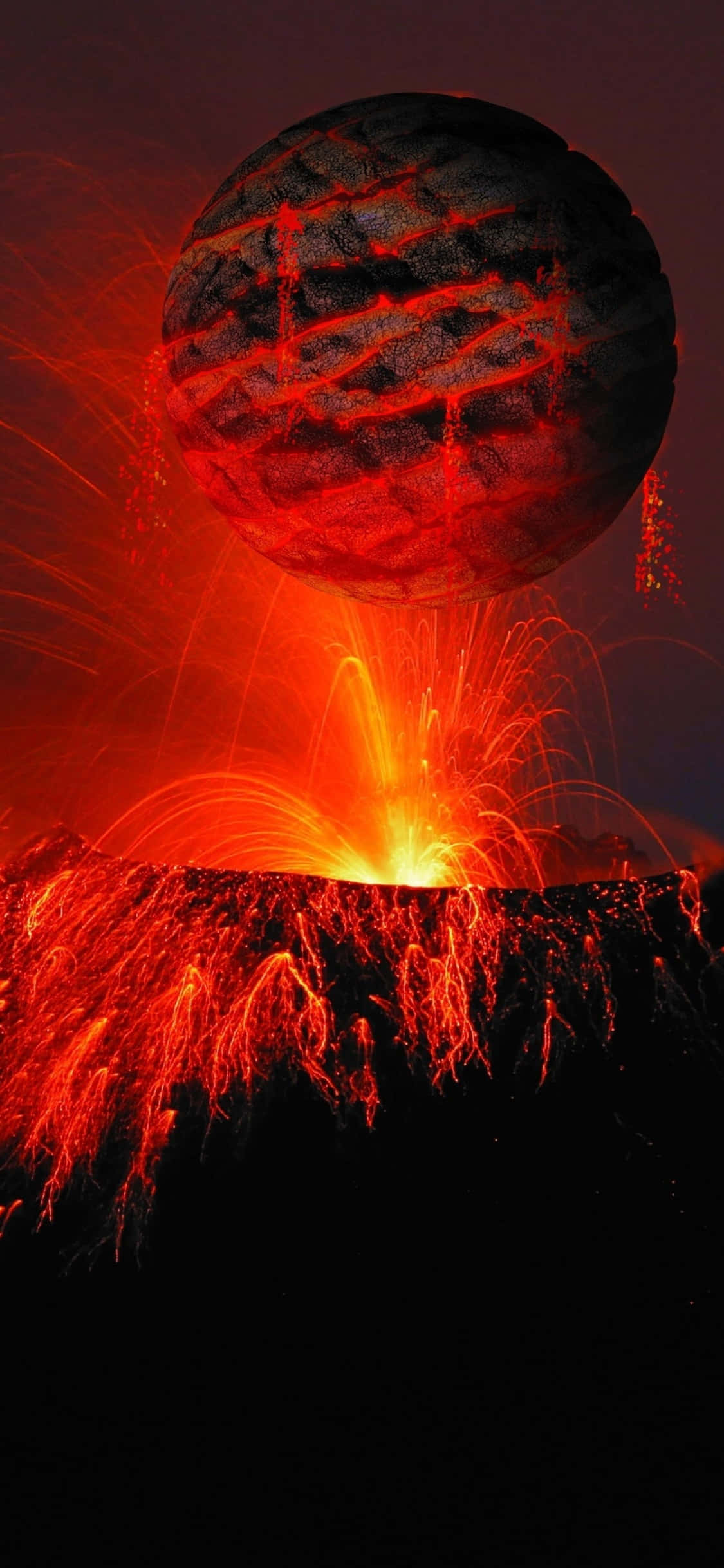 一隻大型飛碟正飛越火山 壁紙