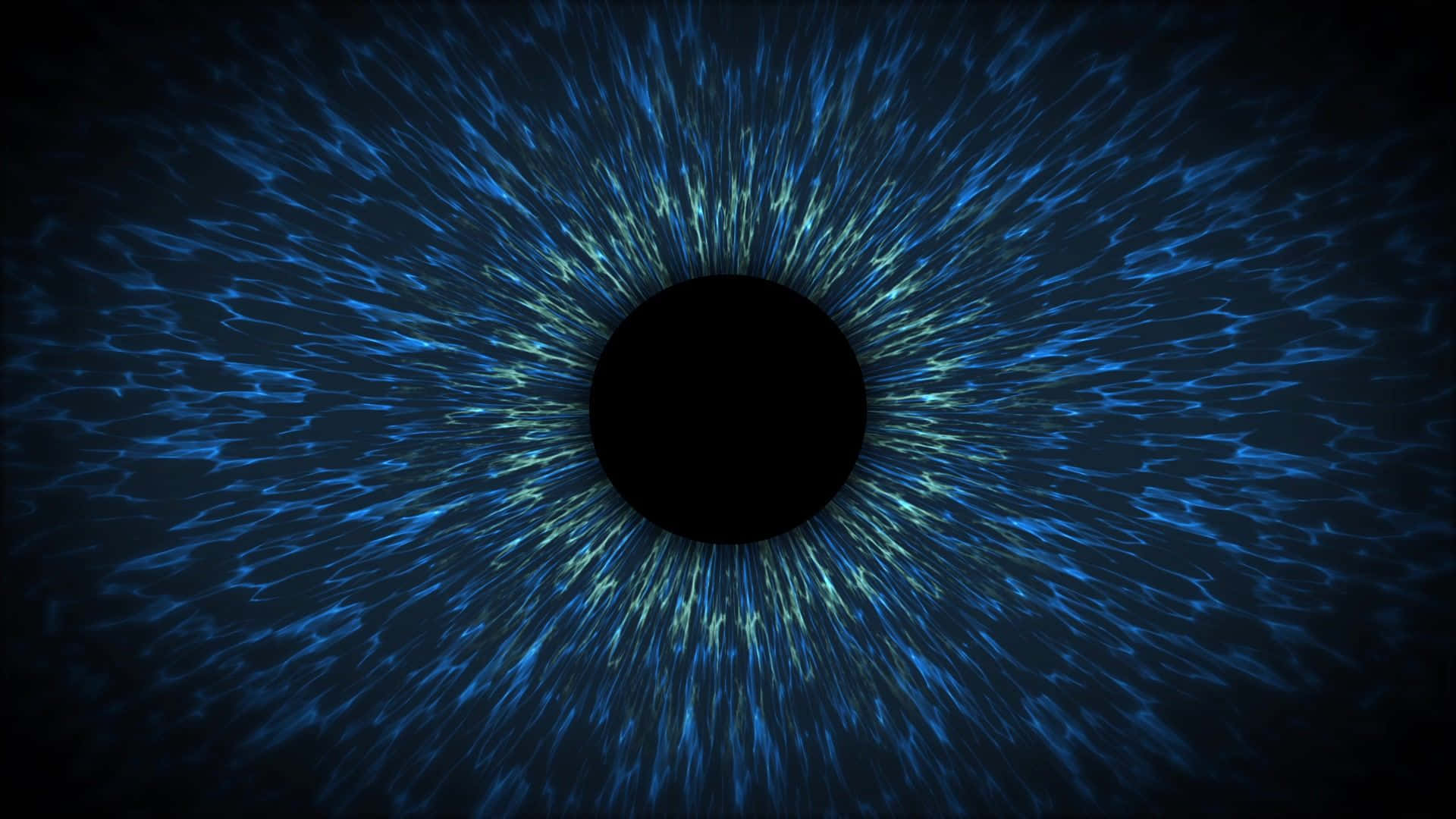 Eye 桌布 壁紙 — 一隻宇宙之眼，從中央黑色虛空中散發出電光藍色能量，背景為深色。