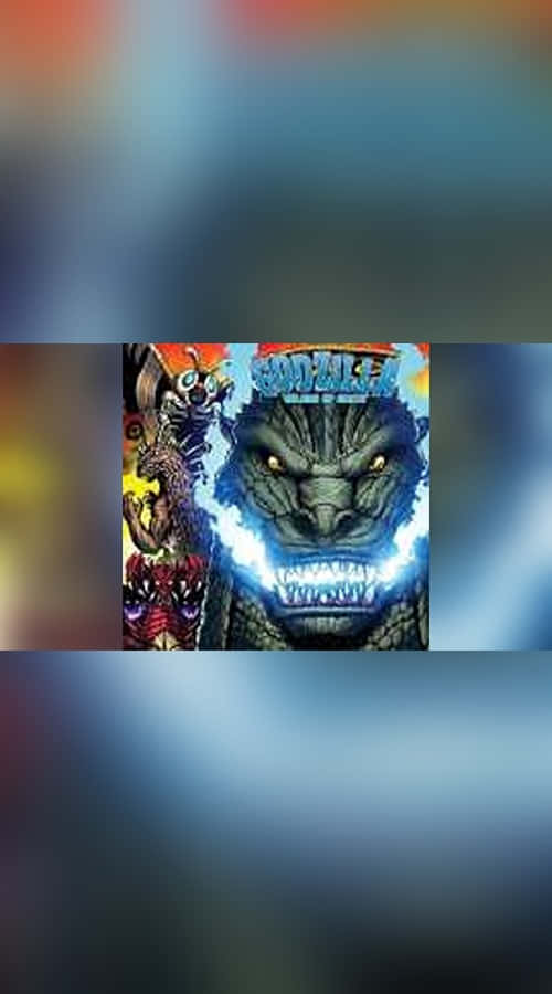 Godzilla Comic 桌布 壁紙 — 一隻帶有發光黃色眼睛和從口中噴出藍色能量光束的威脅性哥斯拉主導了畫面。