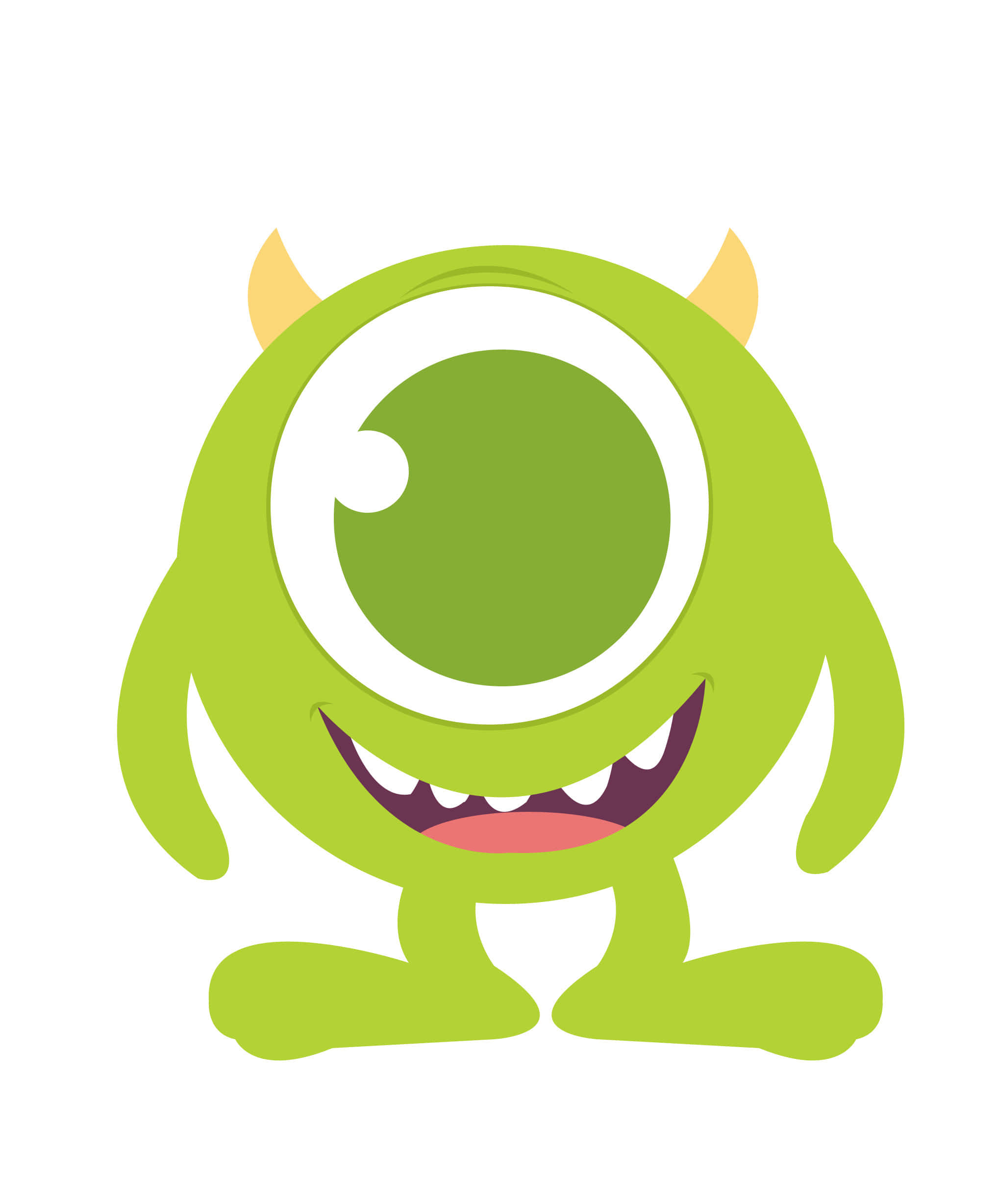 Kawaii Monster 桌布 壁紙 — 一隻快樂嘅青檸綠色單眼怪獸，有黃色角同埋露出牙齒嘅燦爛笑容，背景係白色。
