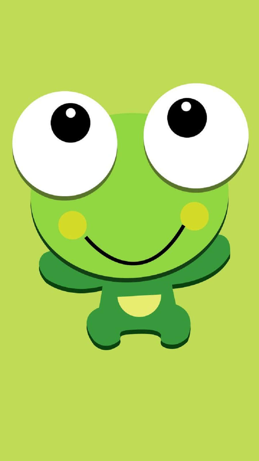 Cute Frog 桌布 壁紙 — 一隻快樂的卡通青蛙，有大大的圓眼睛和燦爛的笑容，背景是純淺綠色。