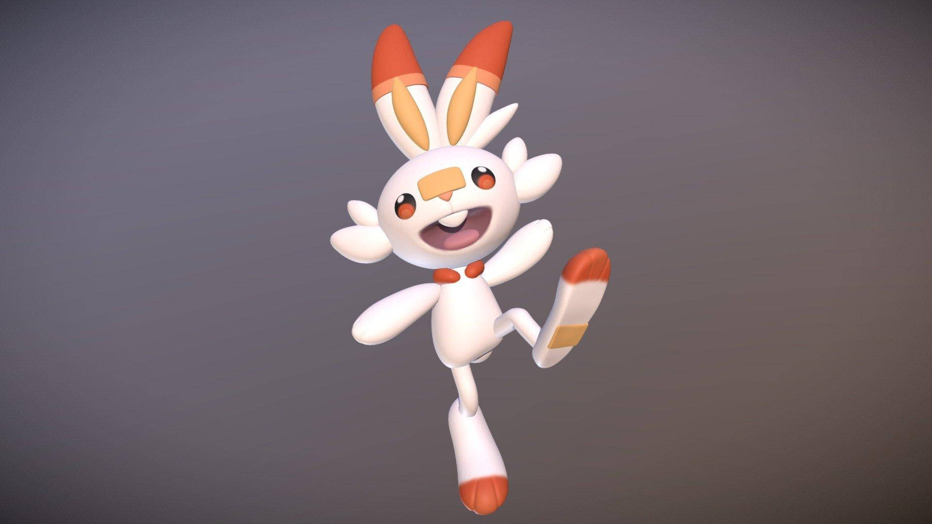 3D Scorbunny 壁紙 — 一隻快樂的白色兔狀生物，耳朵和腳尖帶有橙色，在純灰色背景上騰空跳躍。