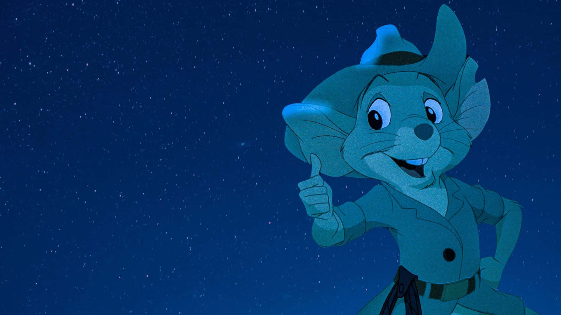 The Rescuers Down Under 桌布 壁紙 — 一隻戴帽子的開心動畫老鼠在星空下豎起大拇指。