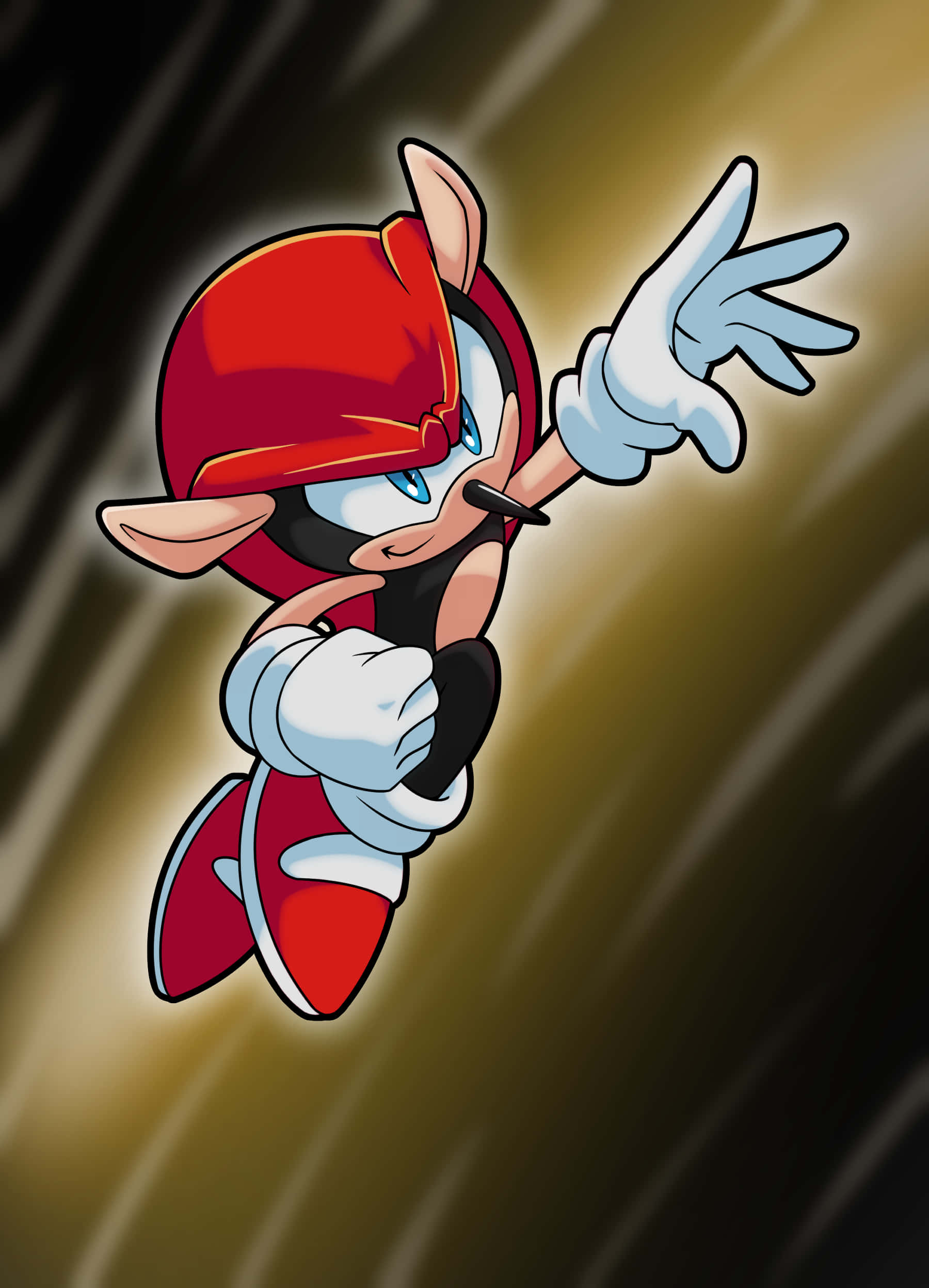 Mighty The Armadillo 桌布 壁紙 — 一隻戴紅帽的擬人化狐狸在半空中舉起一隻手，金色光芒在他身後放射，背景黑暗。