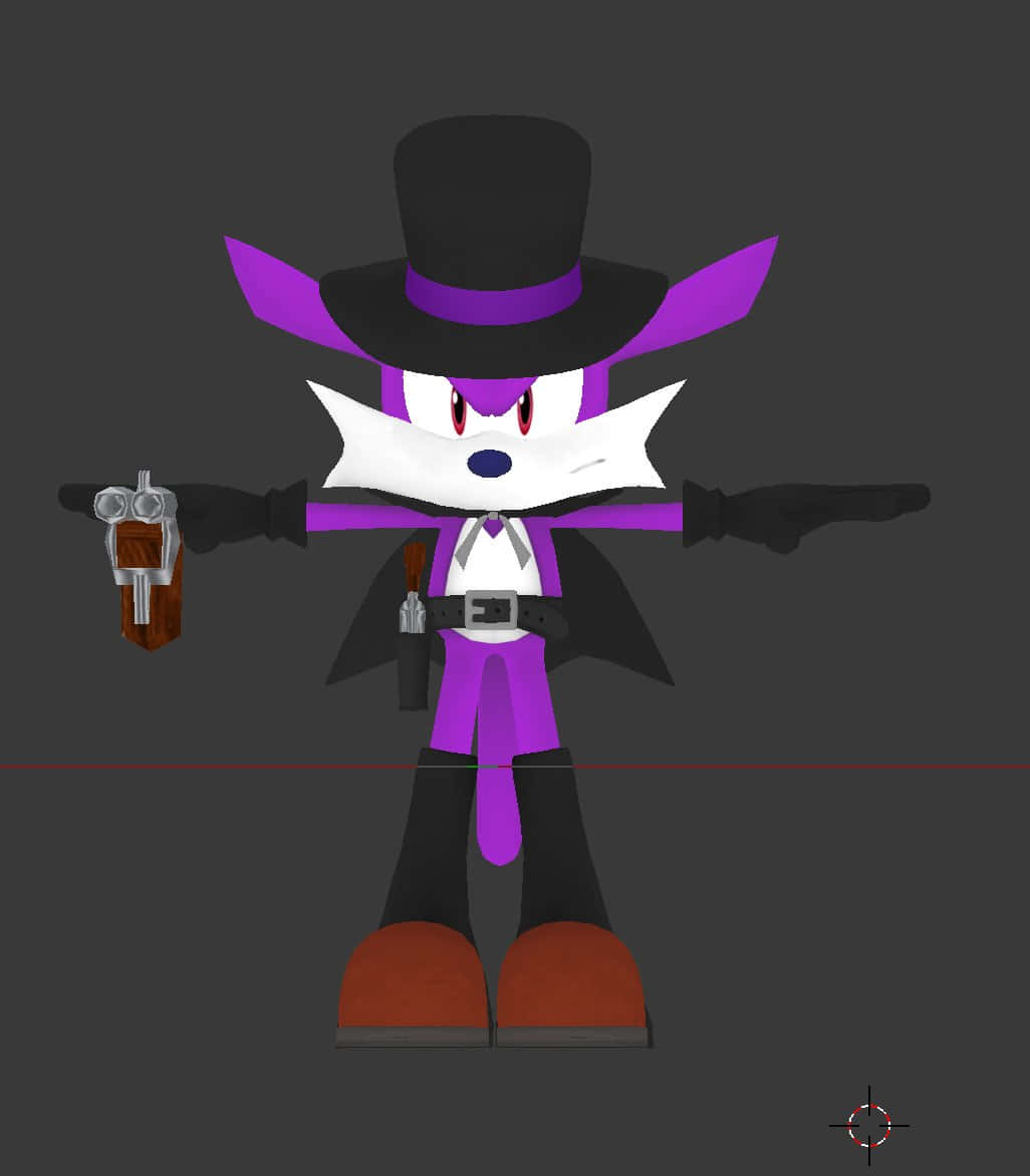 Fang The Sniper 桌布 壁紙 — 一隻戴高帽、穿西裝的紫色擬人化狐狸，手持左輪手槍，背景為深灰色。