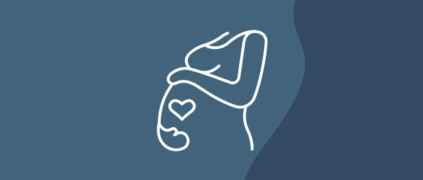pregnancy 桌布 壁紙 — 一隻手輕輕捧著心臟的極簡白色線條畫，背景為舒緩的藍色漸變。