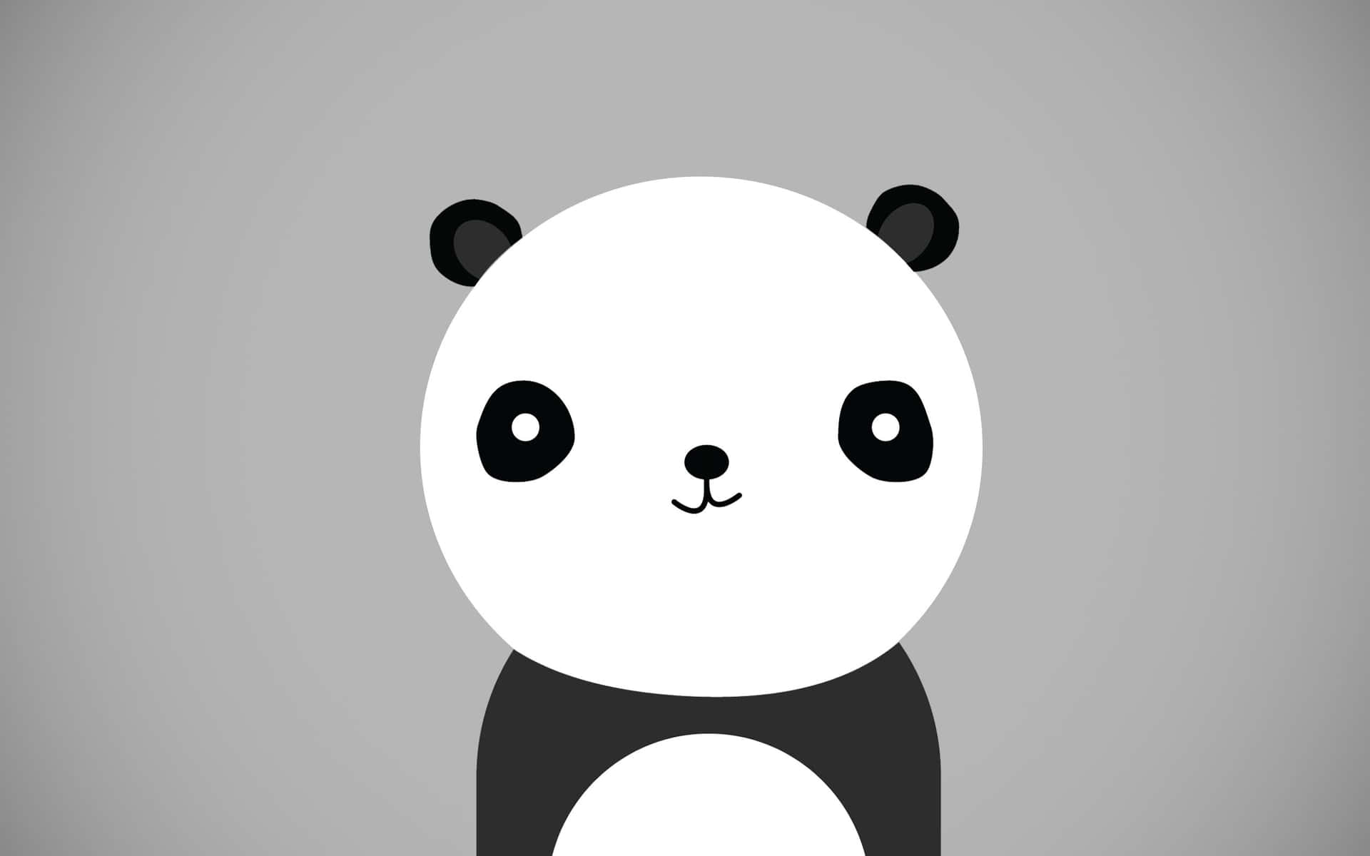 Kawaii Panda 桌布 壁紙 — 一隻極簡卡通熊貓，有大圓眼睛和簡單微笑，背景係柔和灰色。