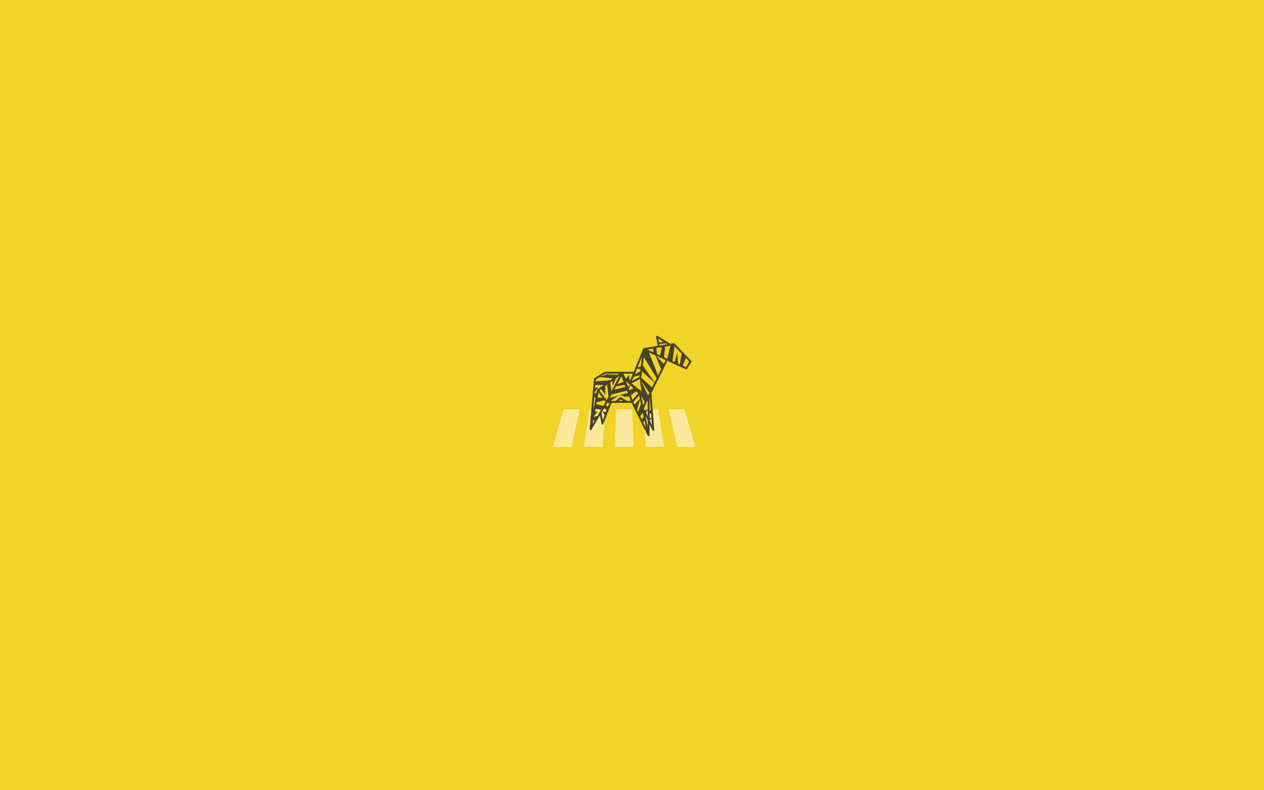 Minimal Aesthetic Desktop 桌布 壁紙 — 一隻極簡幾何斑馬站在白色行人過路線中央，背景為純黃色。