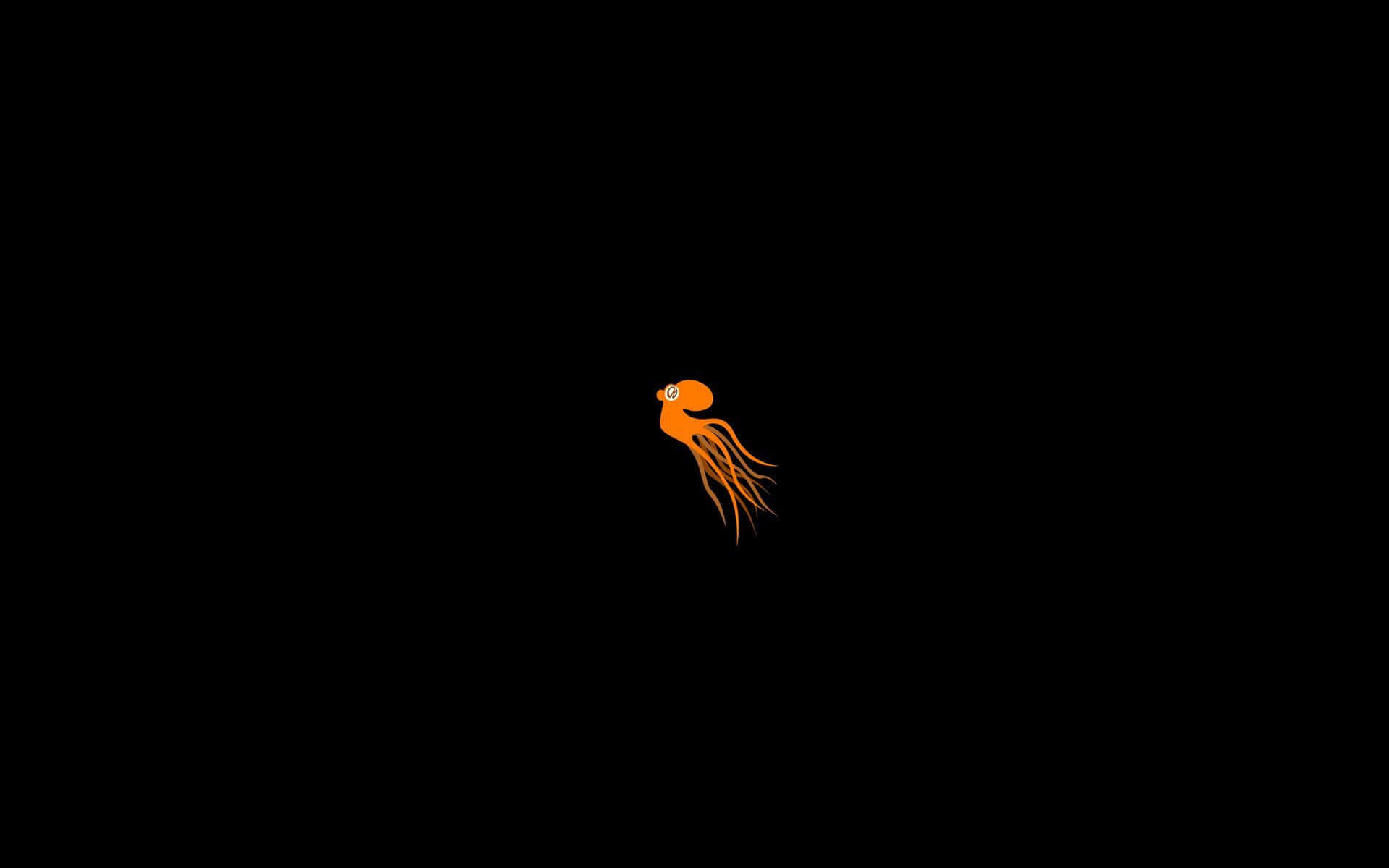 Minimal Art 桌布 壁紙 — 一隻極簡風格的橙色章魚，帶有流動的觸手，獨自漂浮在簡潔的黑色背景上。