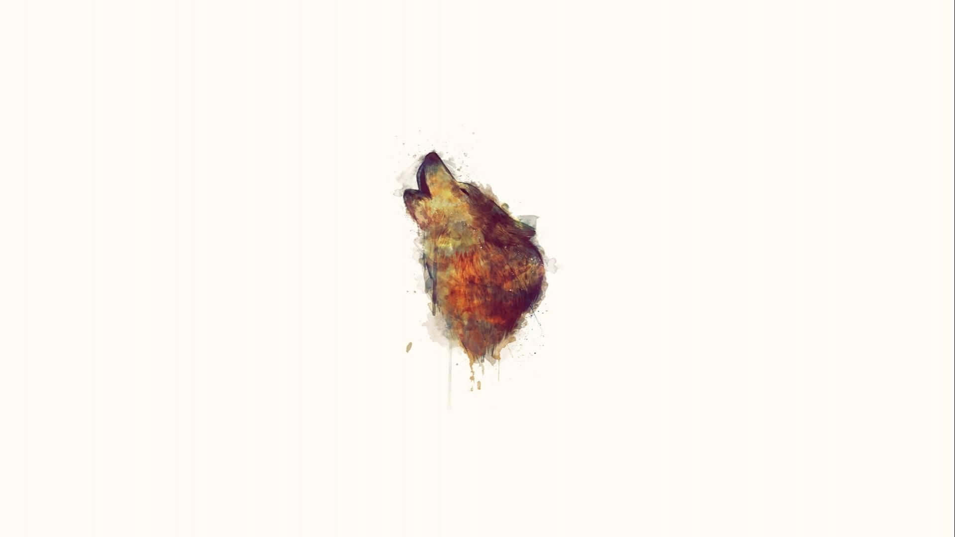 Wolf Minimalist 桌布 壁紙 — 一隻水彩風格的狼在純白背景上向上嚎叫，帶有滴落顏料效果。