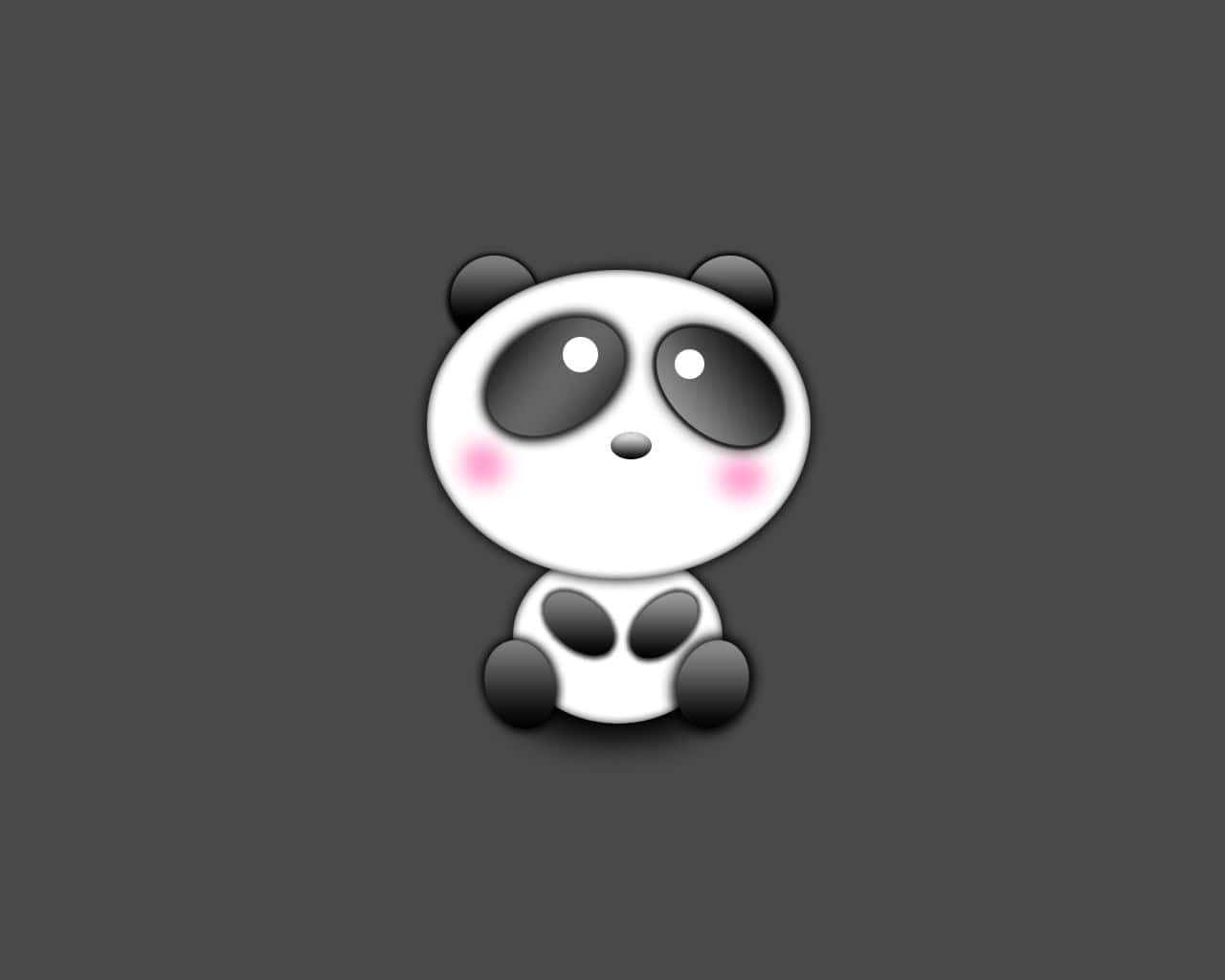 一隻熊貓靜靜坐在寧靜的竹林中 壁紙 — 一隻可愛嘅卡通熊貓，面頰紅卜卜，坐喺純深灰色背景嘅正中間。