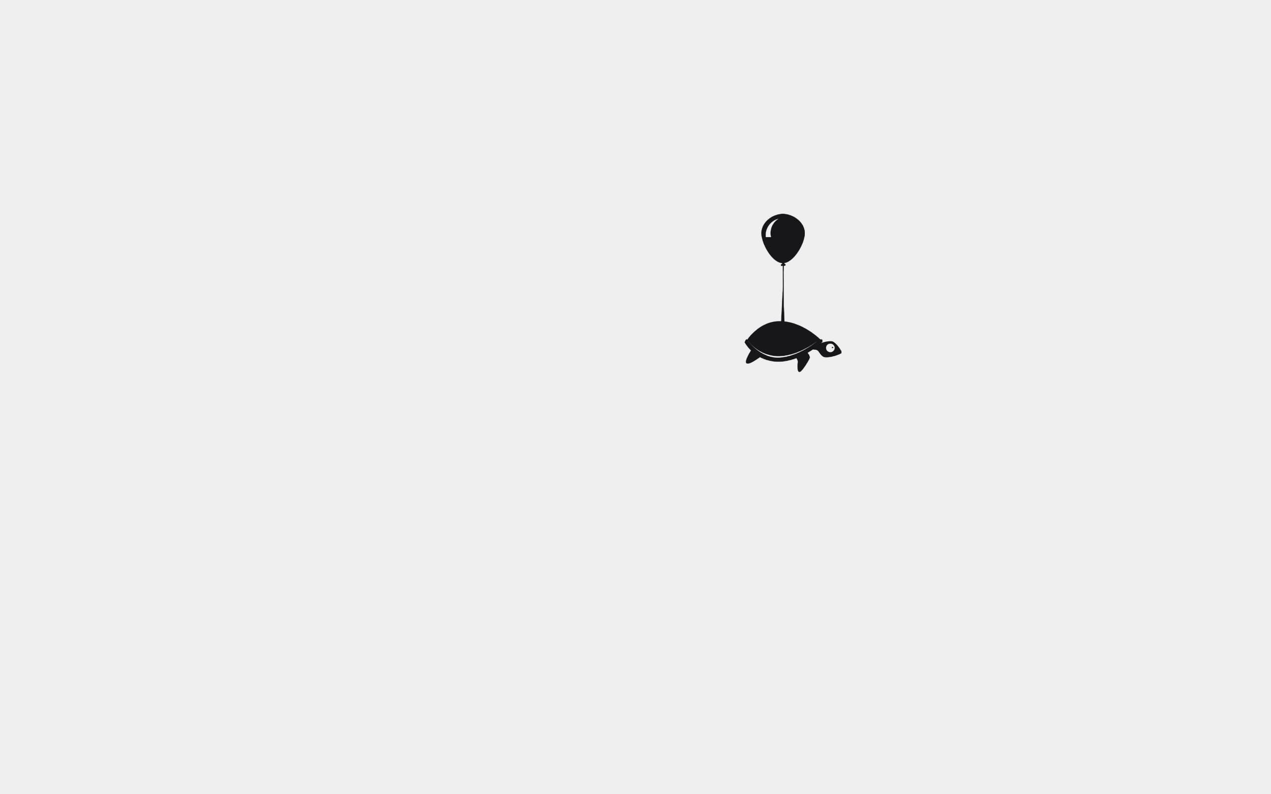Balloon 桌布 壁紙 — 一隻由氣球向上飄浮的海龜的極簡黑色剪影，背景為純淺灰色。