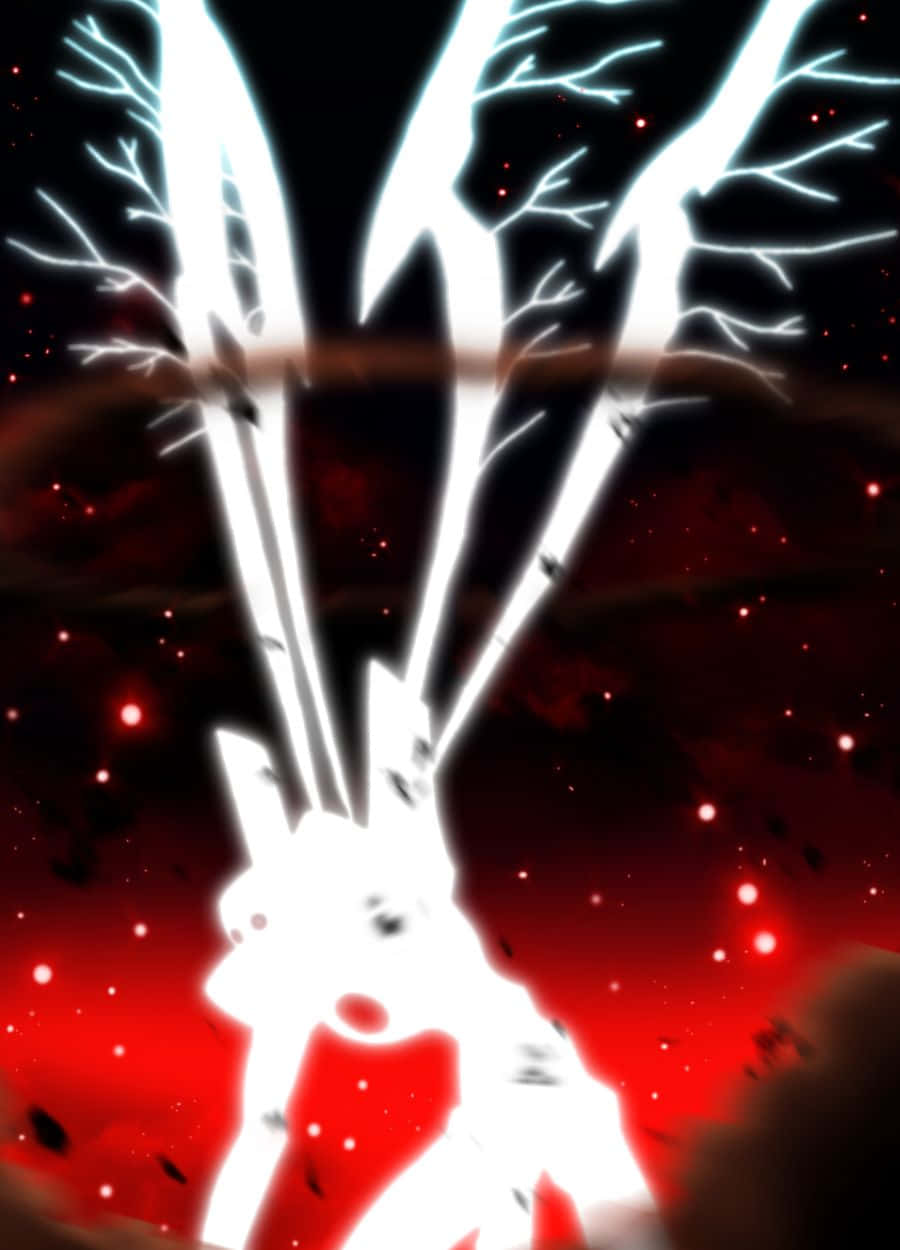 Adam Evangelion 桌布 壁紙 — 一隻發光的白色鹿剪影，帶有分枝的鹿角，矗立在火紅的星空虛空中。