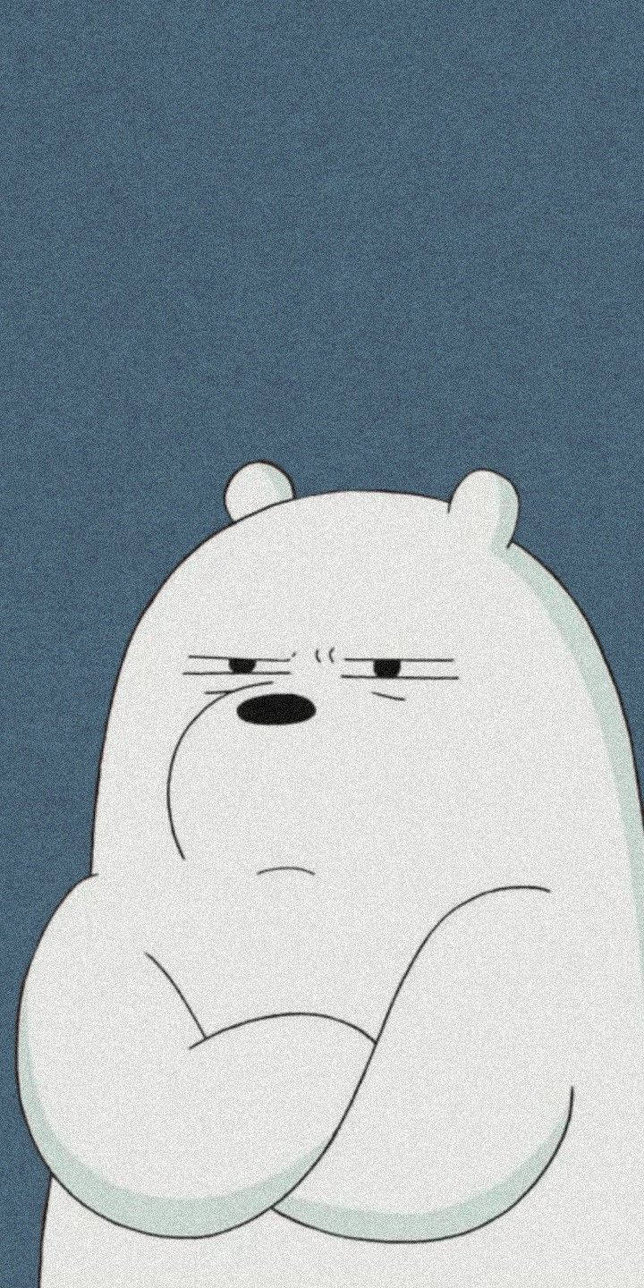 We Bare Bears 桌布 壁紙 — 一隻白色卡通熊，雙臂交叉，表情不悅，背景為帶紋理的藍色。